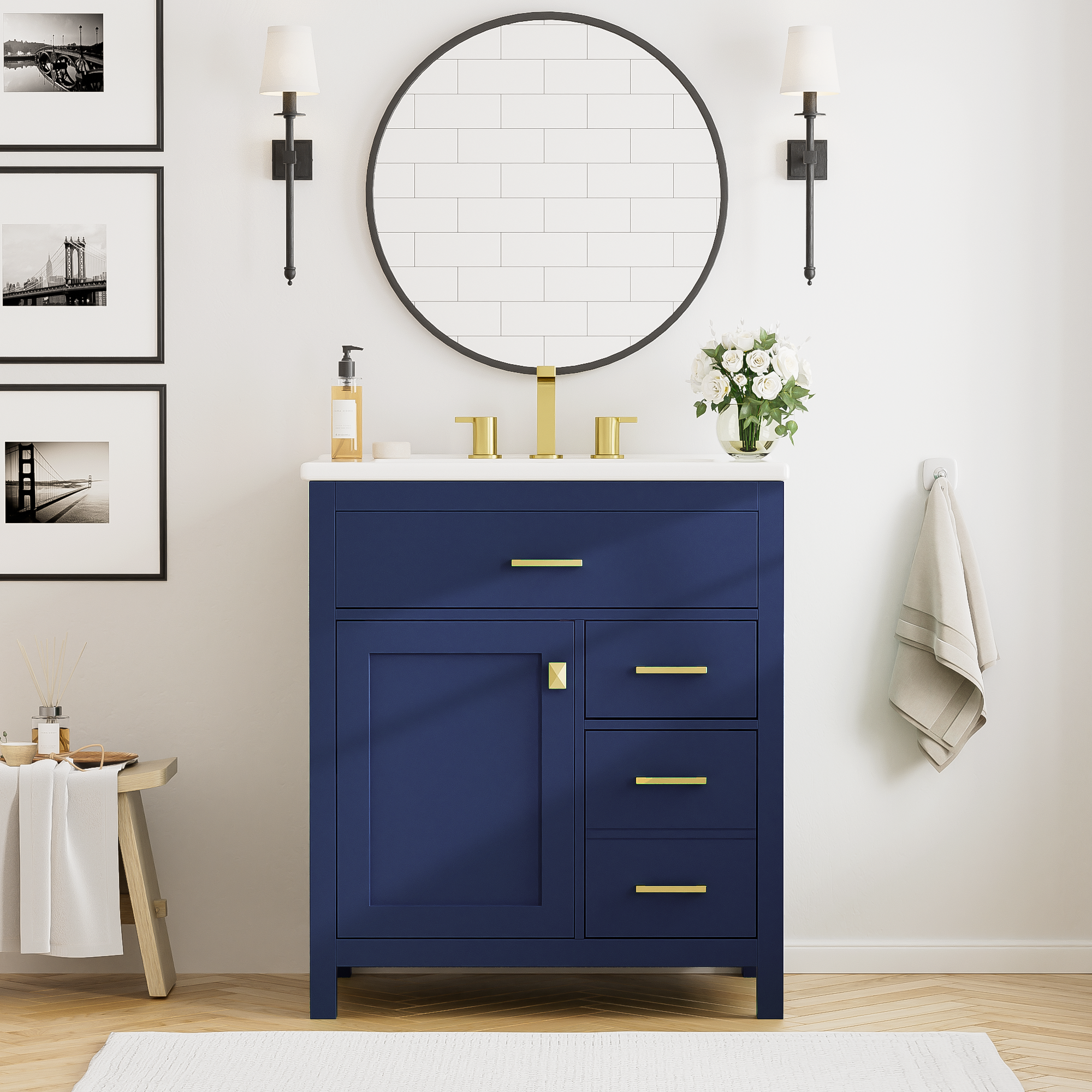 30-Inch Blue Bathroom Vanity with Ceramic Sink and Ample Storage - Ideal Choice for Small Bathrooms