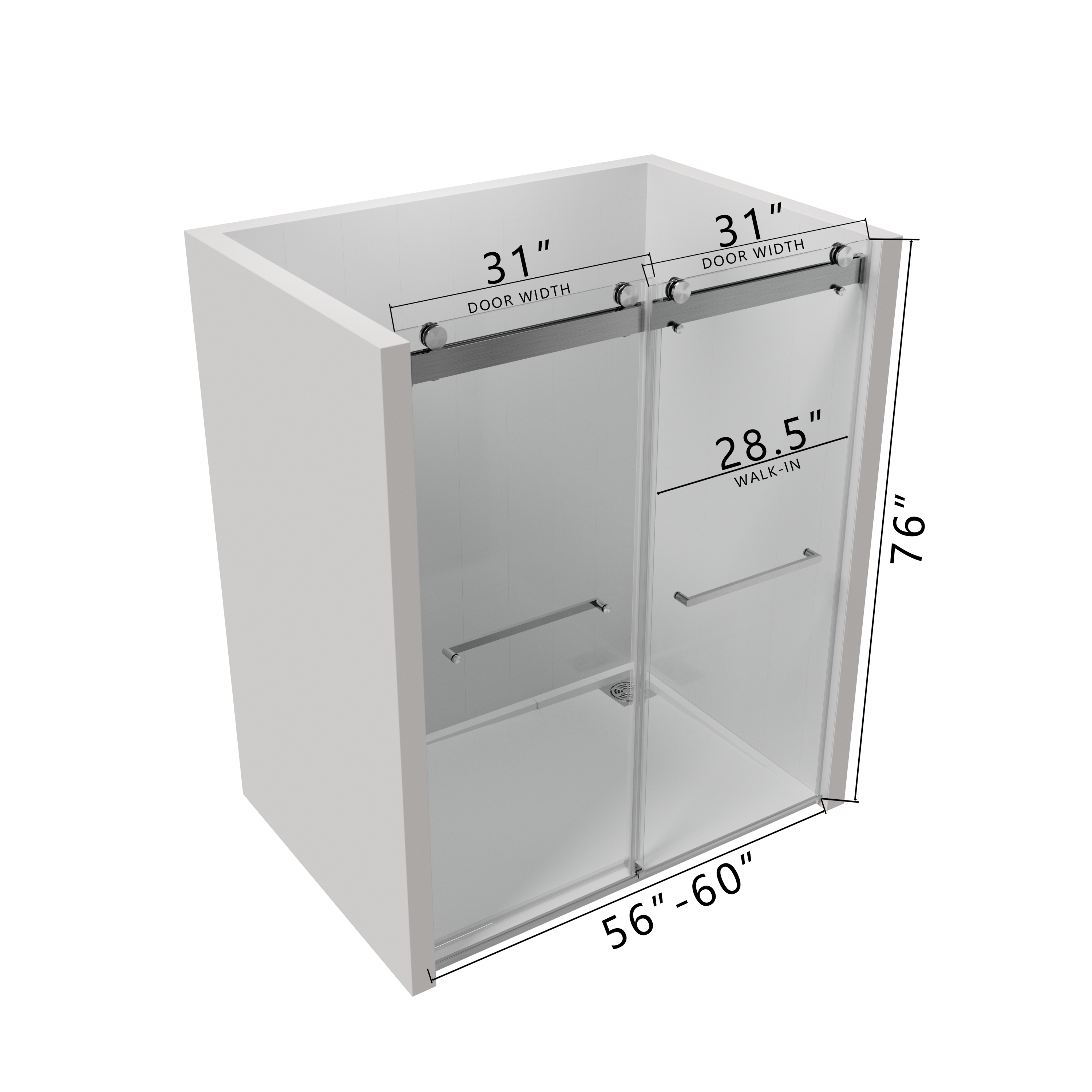 56 to 60 in. W x 76 in. H Double Sliding Frameless Soft-Close Shower Door with Premium 3/8 Inch (10mm) Thick Tampered Glass and Easy-cleaning Coating in Brushed Nickel 23D02-60BN