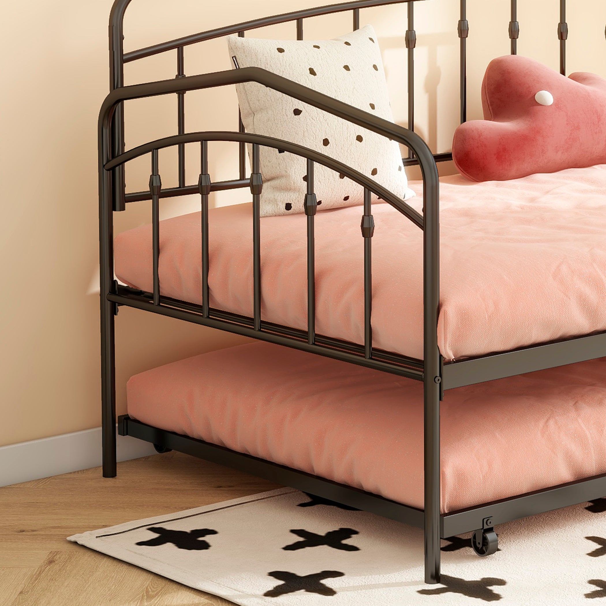 Fox twin daybed with twin trundle, Black