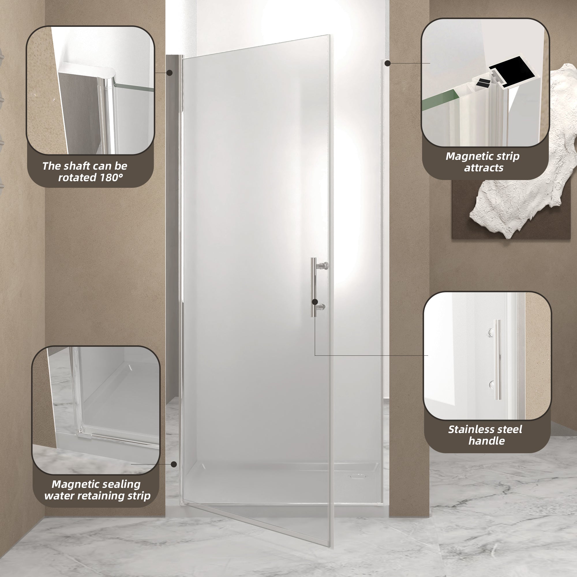 24-36 x 72 in Semi-Frameless Pivot Shower Door - 24-25 x 72 in / Chrome view 5