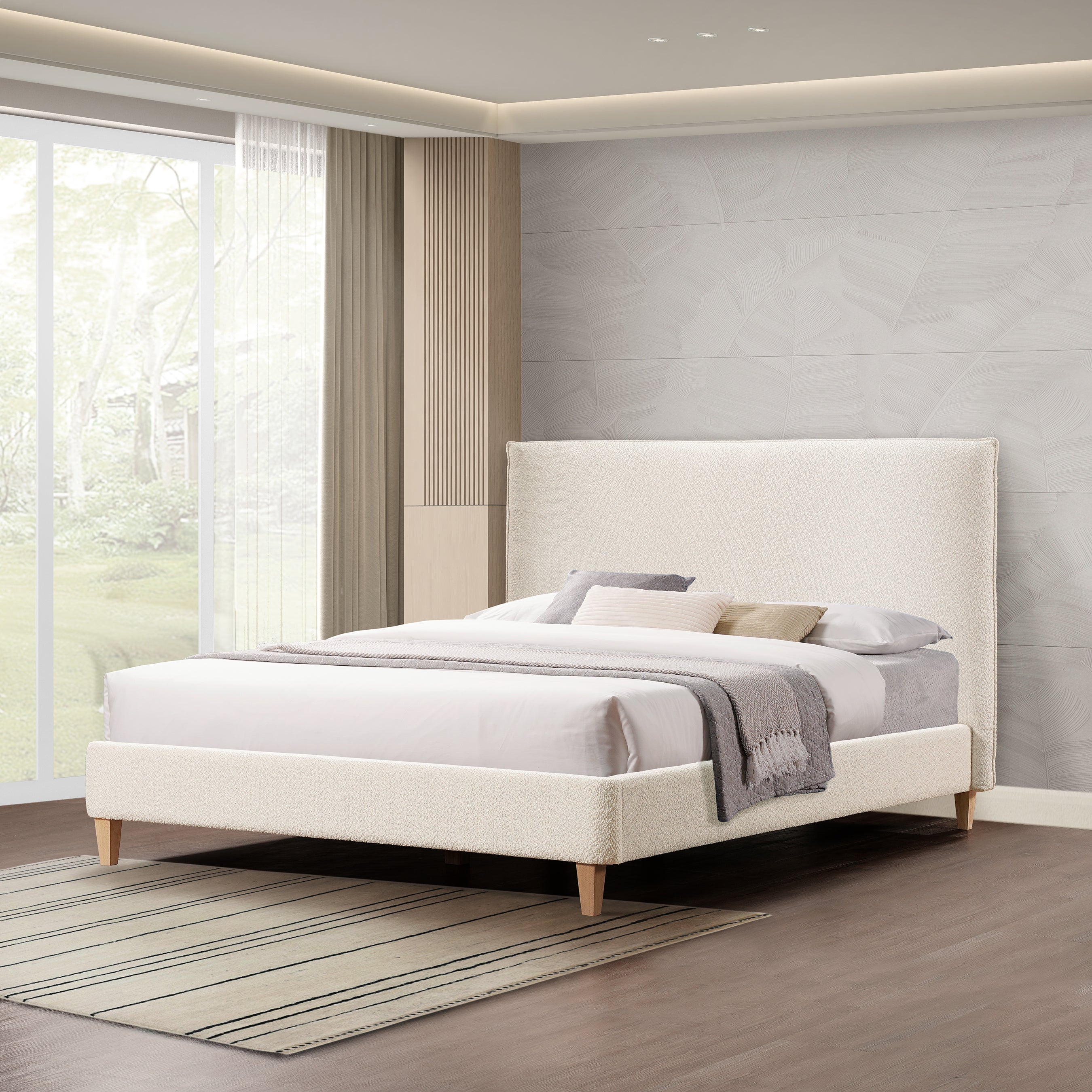 Normsman Vireo Upholstered Platform Bed - Pearl White - Queen