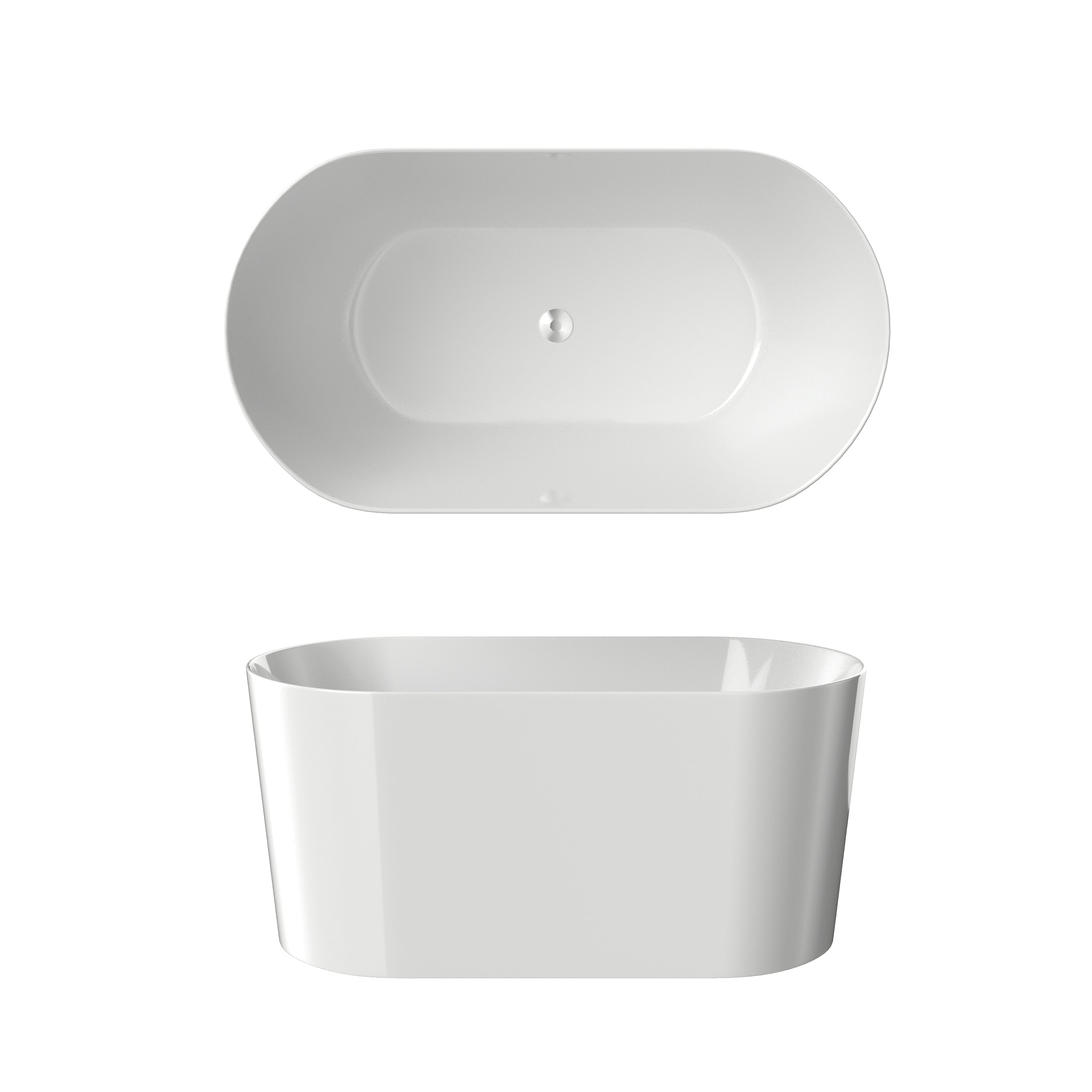 55" Acrylic Freestanding Bathtub-Acrylic Soaking Tubs, White Bathtub, Oval Shape White Freestanding Bathtub With Chrome Overflow and Pop Up Drain