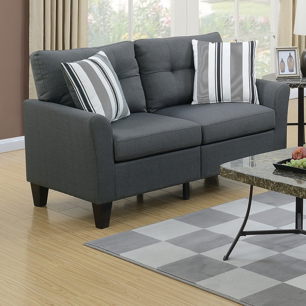 Living Room Furniture 2pc Sofa Set Sofa And Loveseat Charcoal Glossy Polyfiber Plywood Solid pine