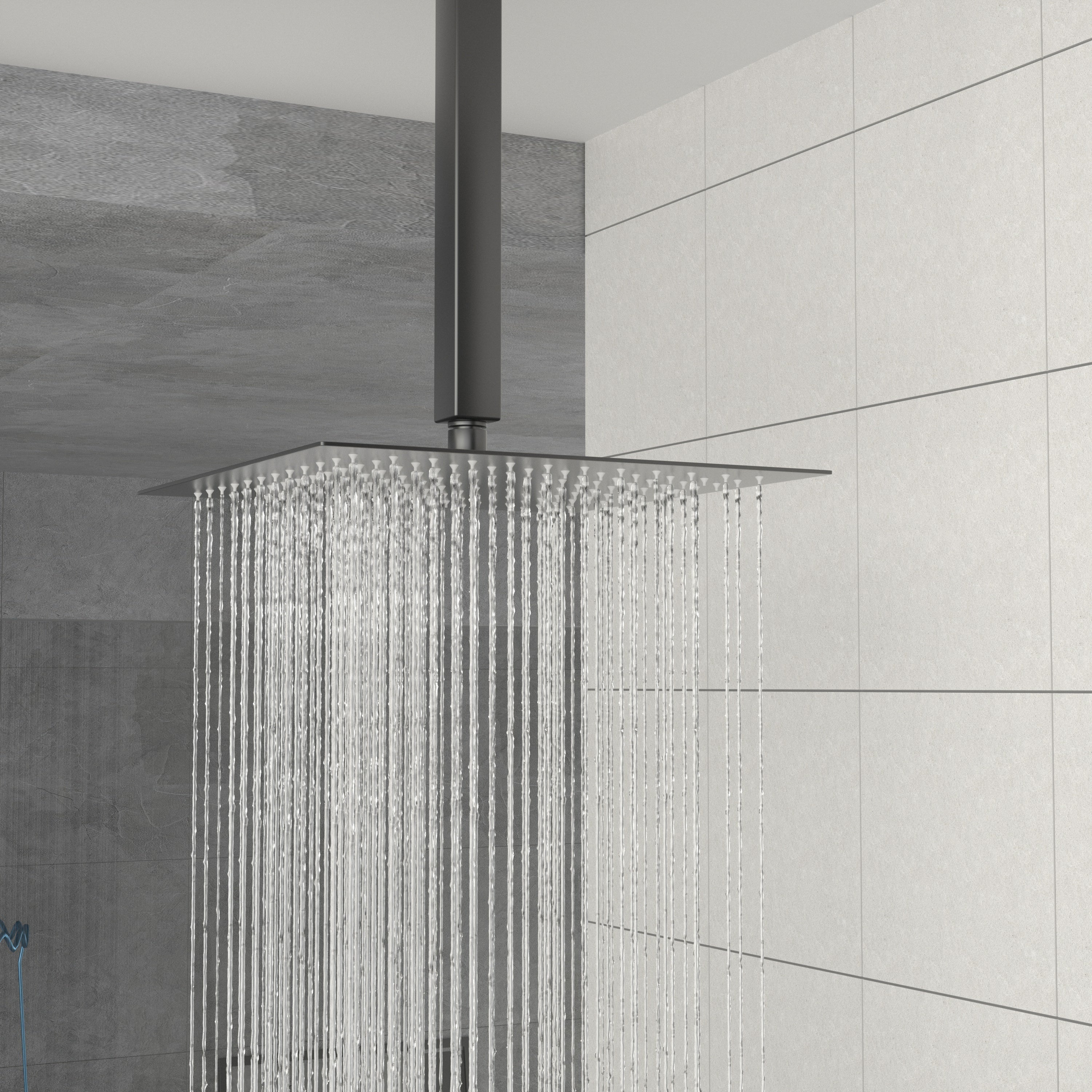 Dual Shower Head - 16 Inch Ceiling Mount Square Shower System with Rough-in Valve, Matte black