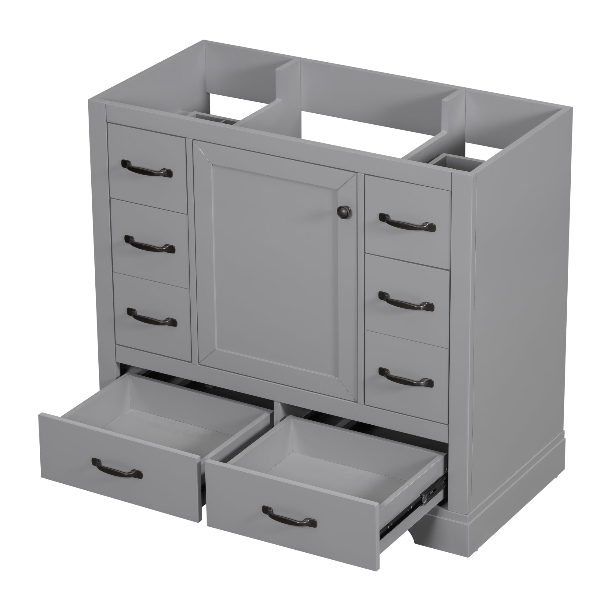 36" Bathroom Vanity without Sink, Cabinet Base Only, Six Drawers, Multi-Functional Drawer Divider, Adjustable Shelf, Grey