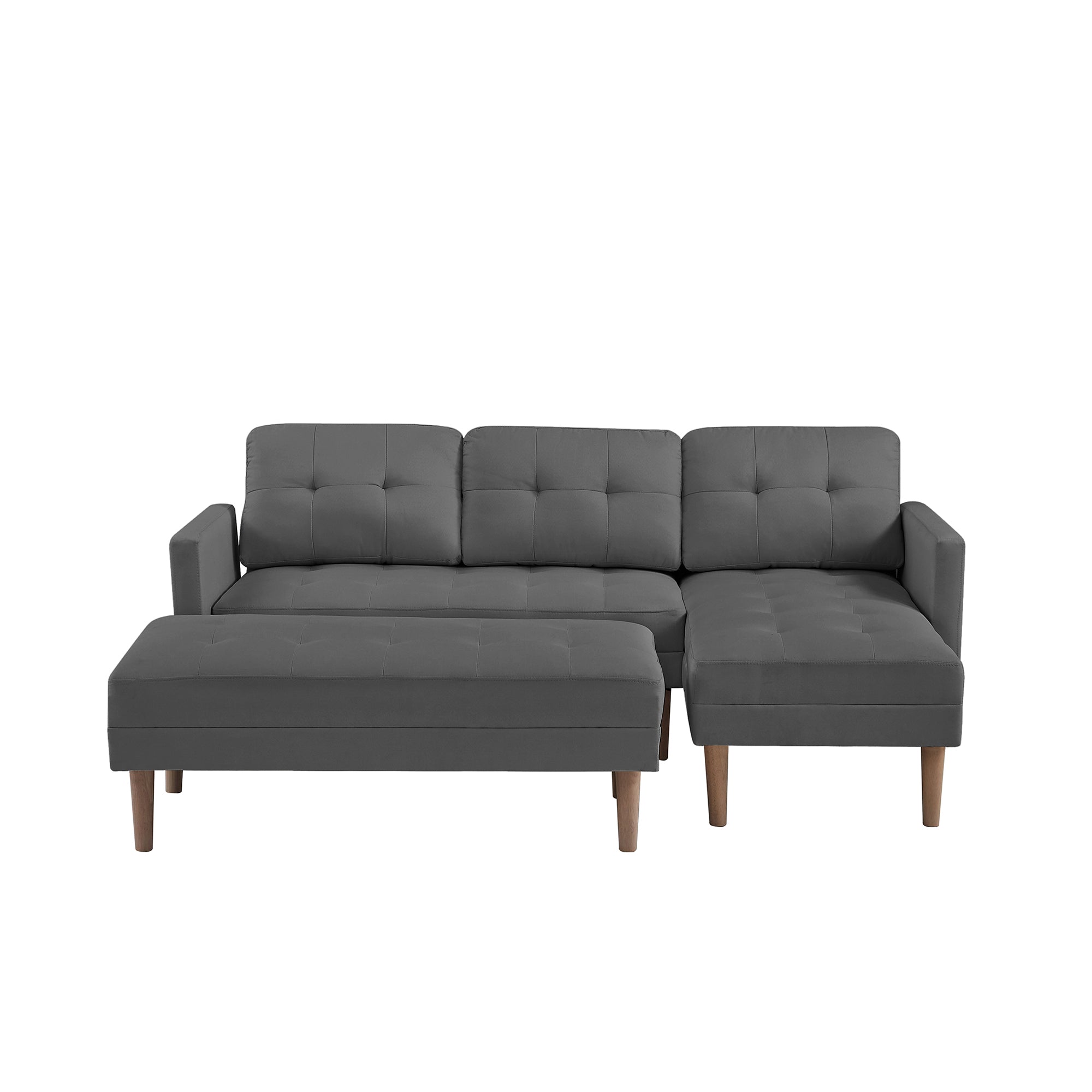 GREY Fabric Right Facing Sectional Sofa Bed , L-shape Sofa Chaise Lounge with Ottoman Bench