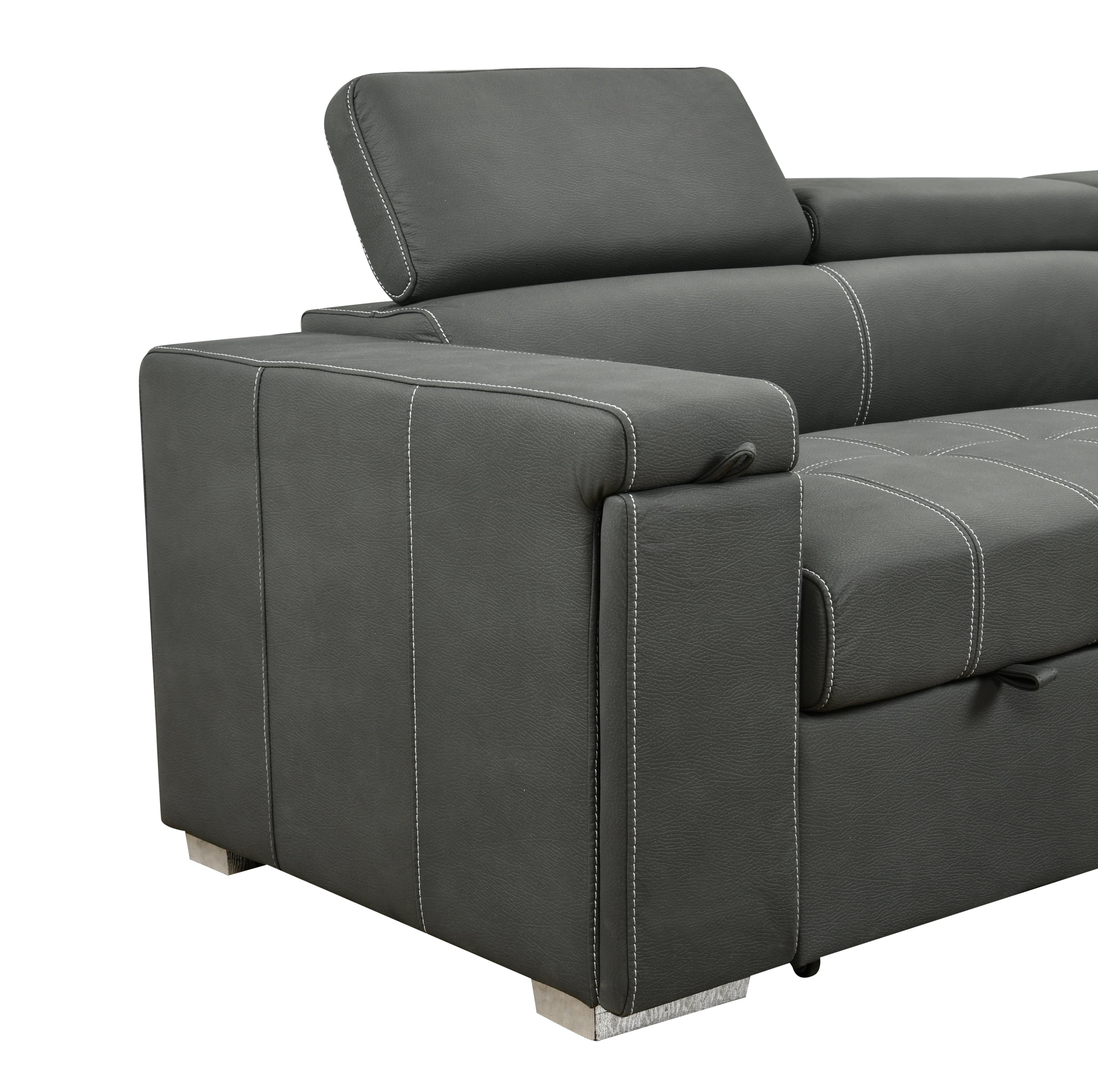 99.5" Modern 2 in 1 Convertible Sofa Bed with Pull-Out Bed and Chaise Lounge with Adjustable Headrest, L Shaped Couches for Living Room Apartment w/Storage Ottoman, and Cup Holder, Dark Grey