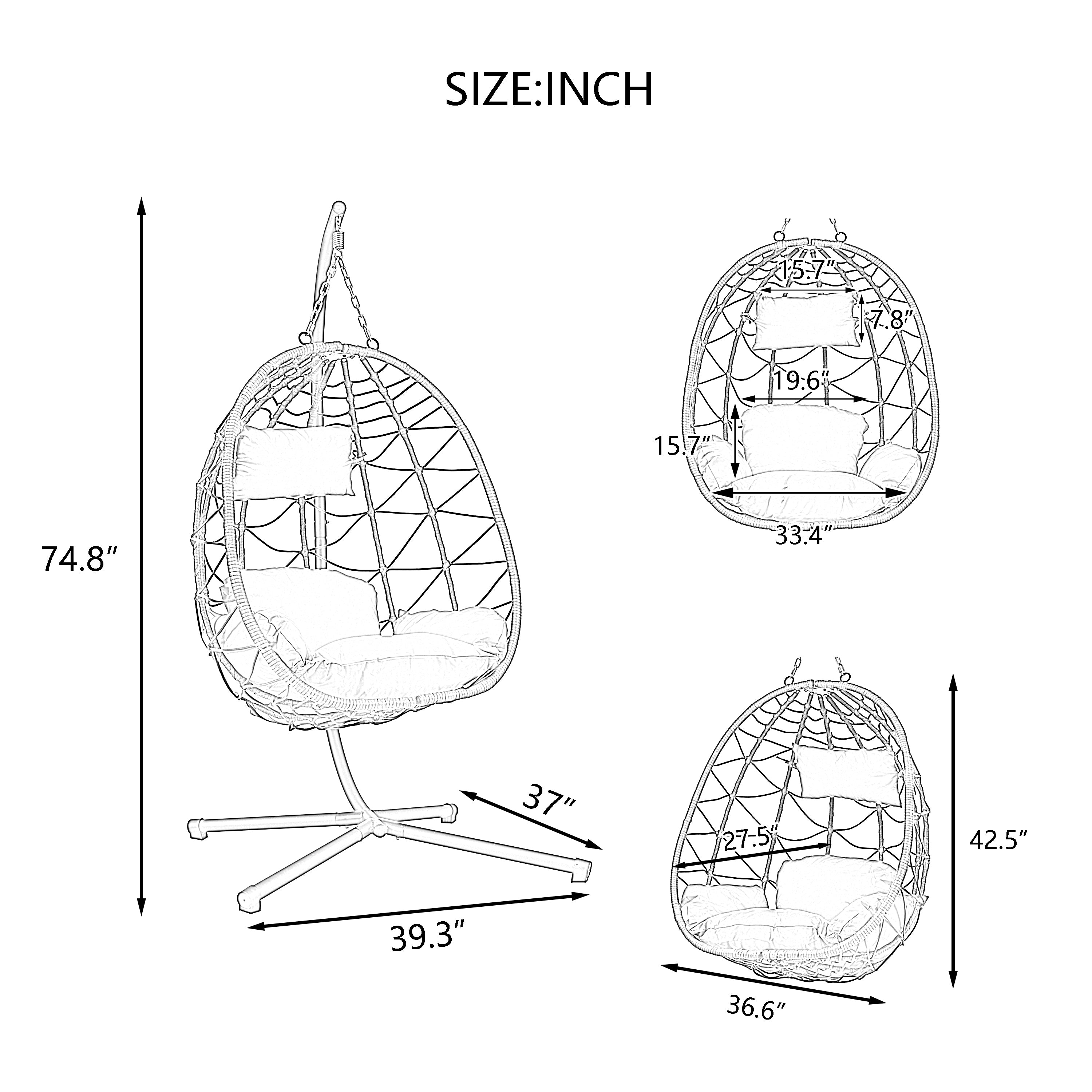 Egg Chair with Stand Indoor Outdoor Swing Chair Patio Wicker Hanging Egg Chair Hanging Basket Chair with Stand for Bedroom Living Room Balcony