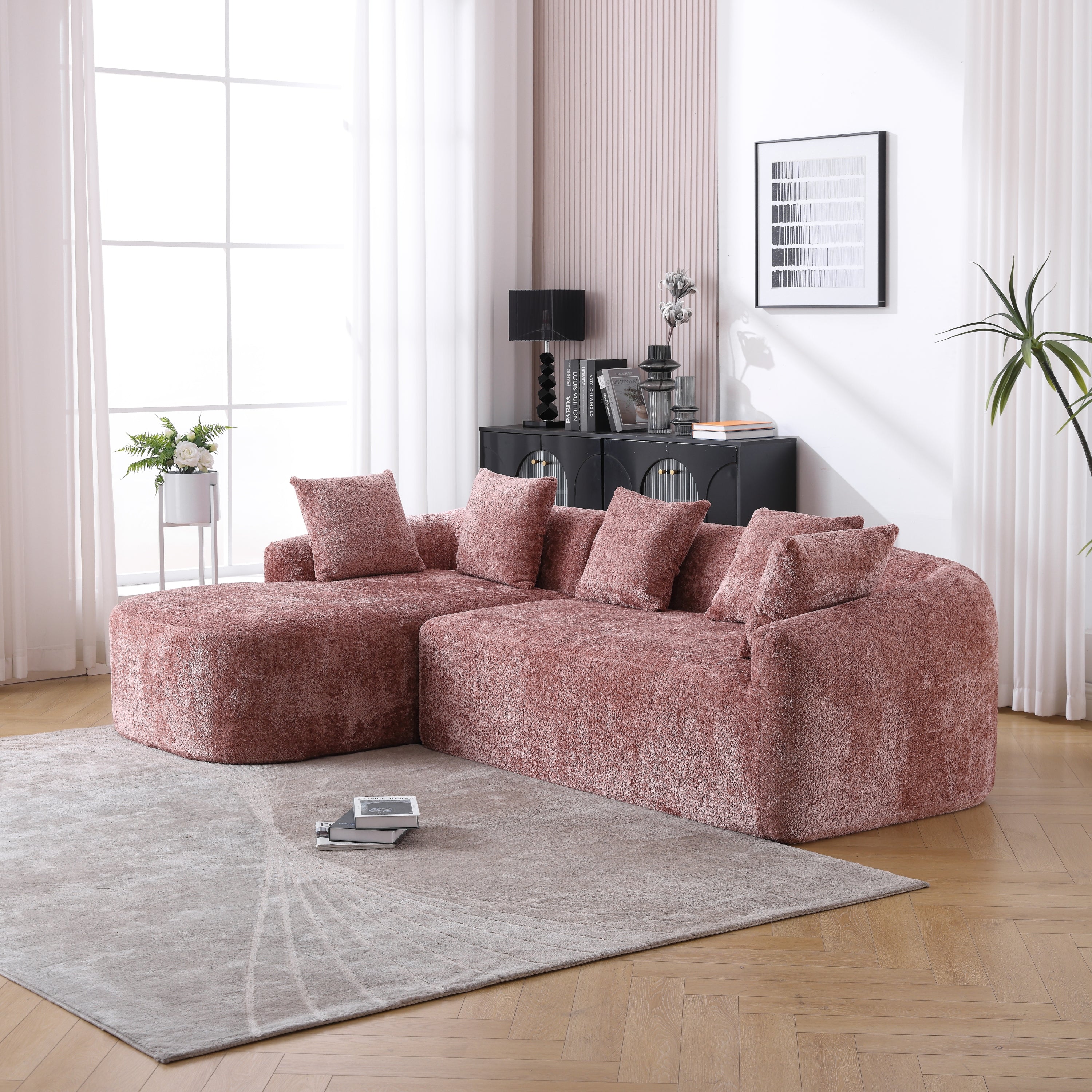 COOLMORE Boucle Sofa 3 Seater for Living Room Oversized Comfy Sofa L-Shape Sofa Couch with Chaise Home Furniture Sleeper Sectional Sofa for Apartment, Office Left Hand Facing (Pink)