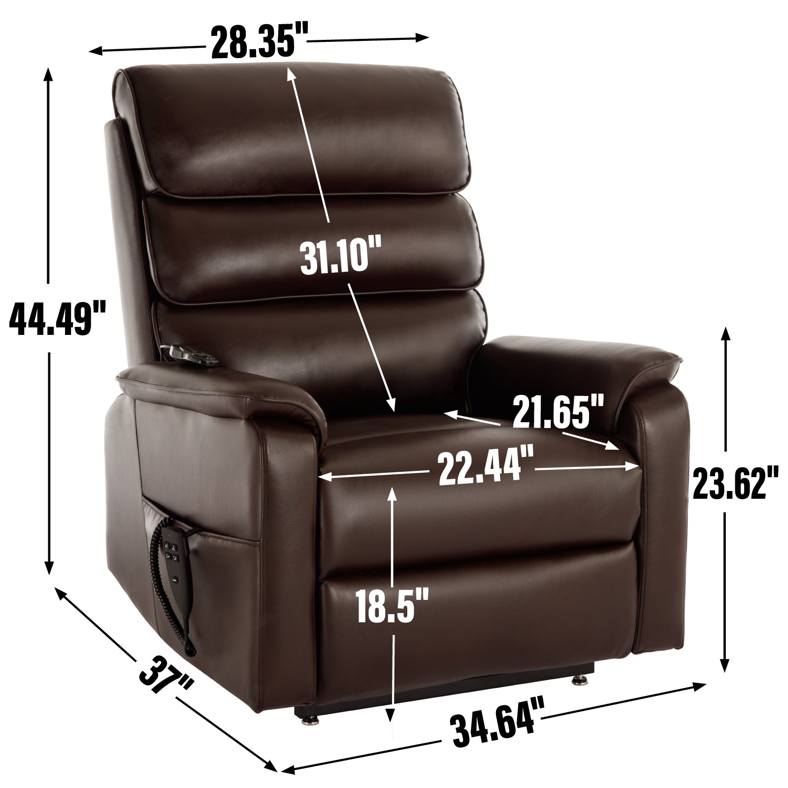 Brown Leatheraire Dual Motor Infinite Position Up to 350 LBS Power Lift Recliner Chair with Power-Remote, Heat Massage and Heavy Duty Motion Mechanism