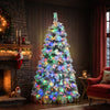 6FT Pre-Lit Spruce Snow Flocked Christmas Tree with Pine Cones, Artificial Xmas Tree with 403 Branch Tips,Mixed PE & PVC Branches, 250 Multi-Color LED Lights, 11 Flashing Modes, Holiday Décor