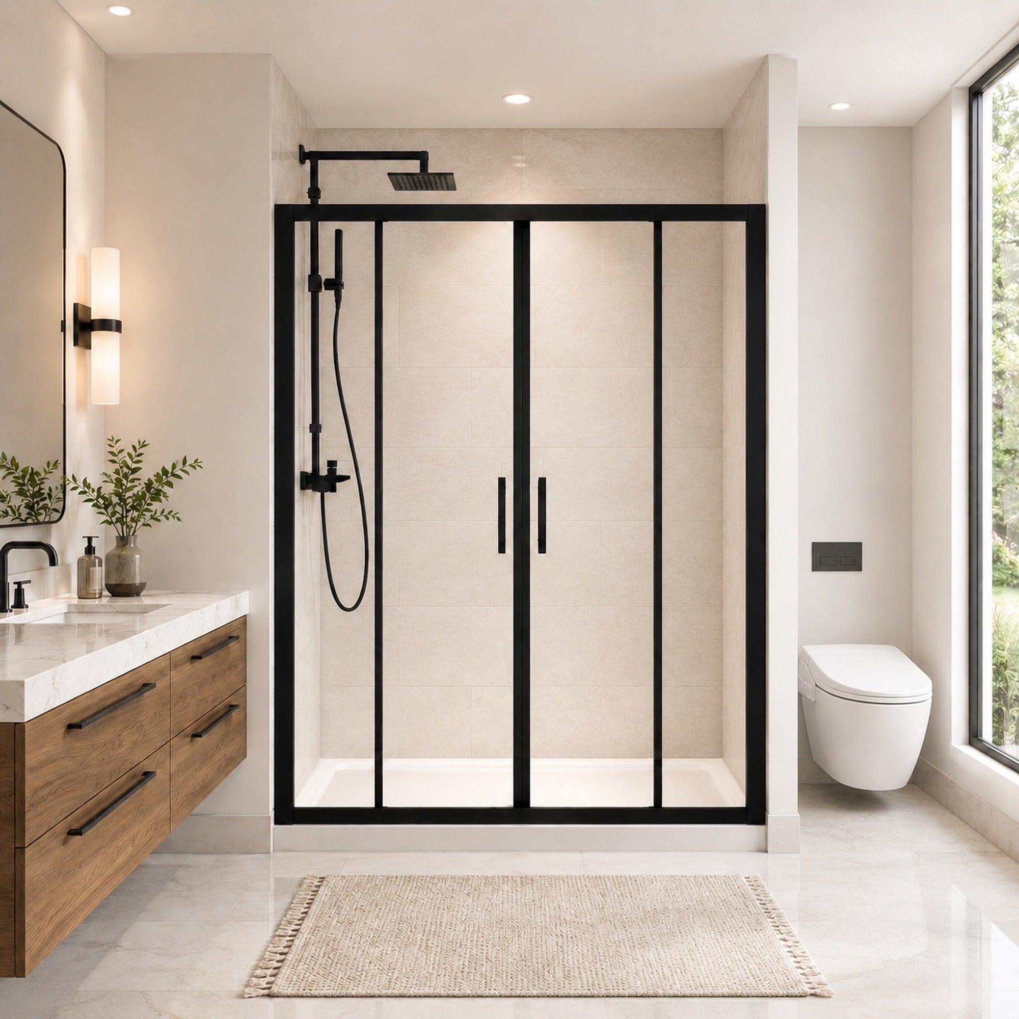 60 x 72 in Double Framed Sliding Shower Door - 60 x 72 in / Matte Black / 1/4 in Glass view 1