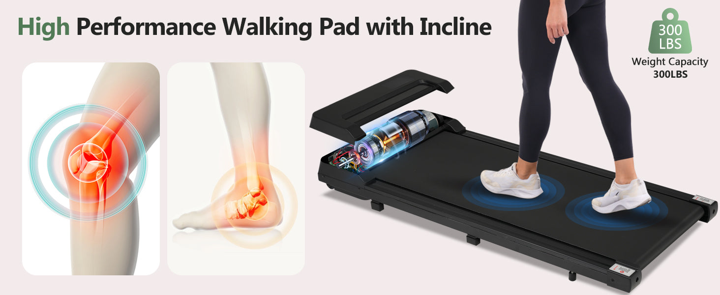 Walking Pad Under Desk Treadmill for Home Office -2.5HP Walking Treadmill 0.6-4MPH 300LBS Capacity Treadmill for Walking Running Remote Control Batteries