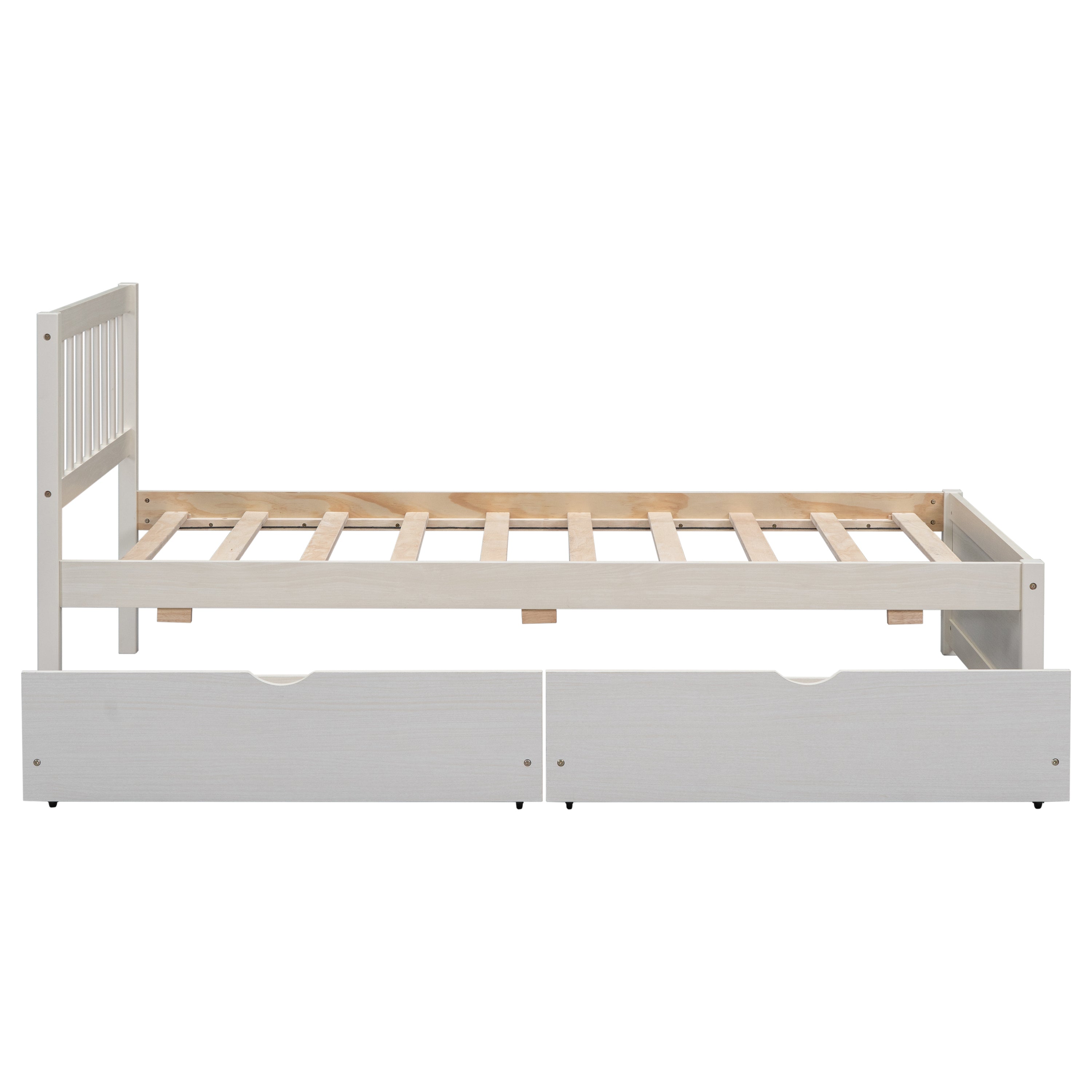 Modern Design Wooden Twin Size Platform Bed with 2 Drawers for White Washed Color