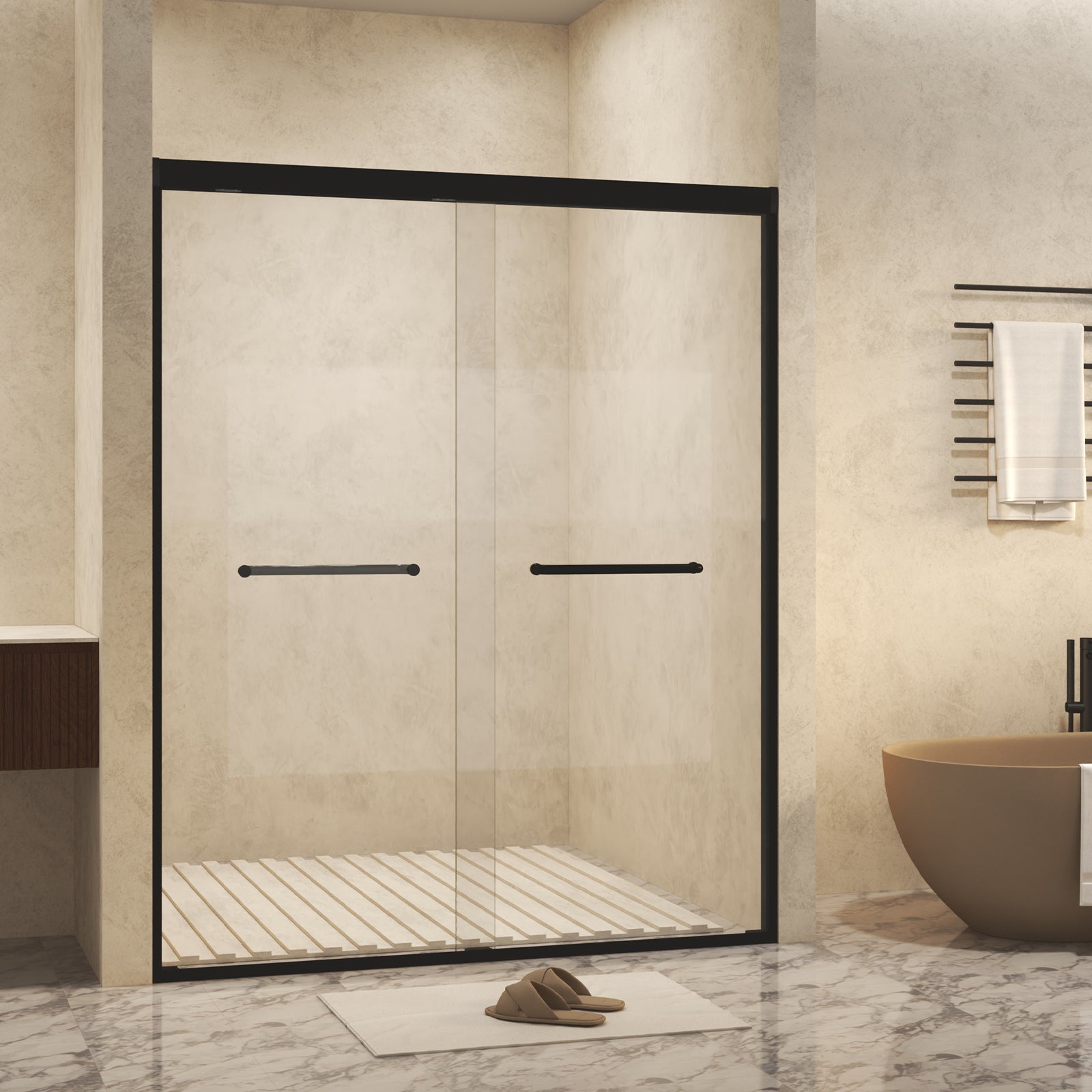 44-60 x 72 in Double Sliding Shower Door - 44-48 x 72 in / Matte Black view 2