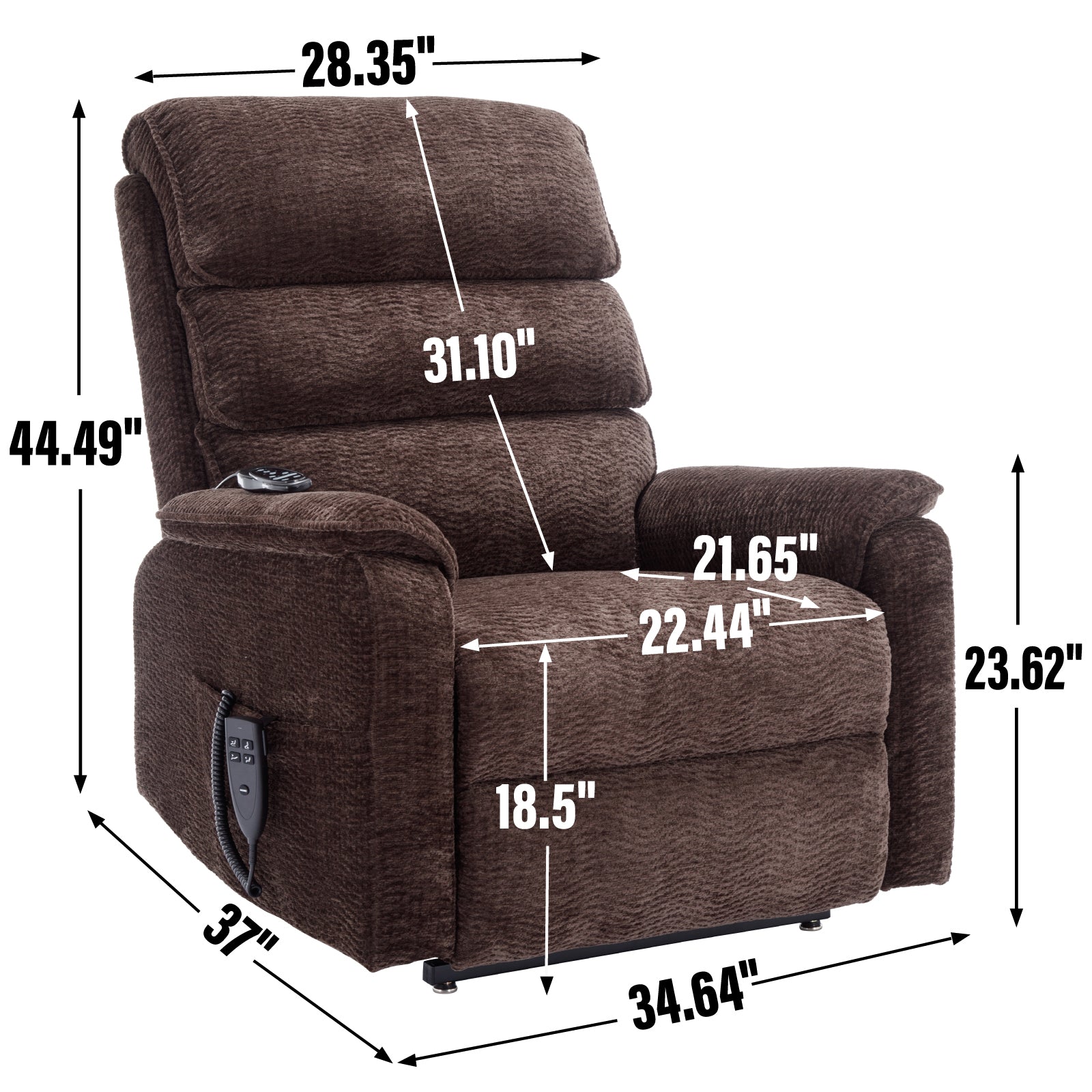 Brown Chenille Dual Motor Infinite Position Up to 350 LBS Power Lift Recliner Chair with Power-Remote, Heat Massage and Heavy Duty Motion Mechanism