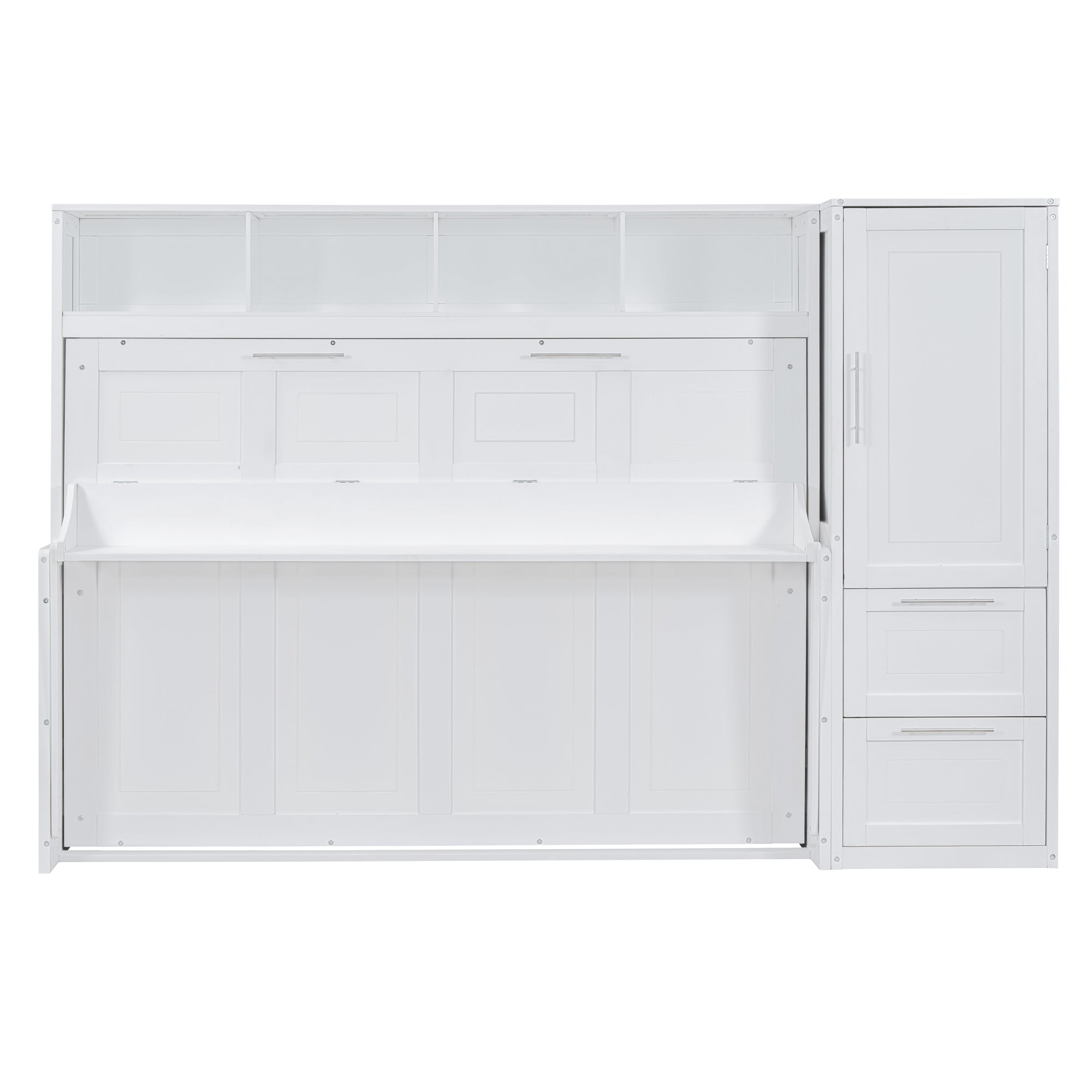 Queen Size Murphy Bed Wall Bed with Closet and Drawers,White