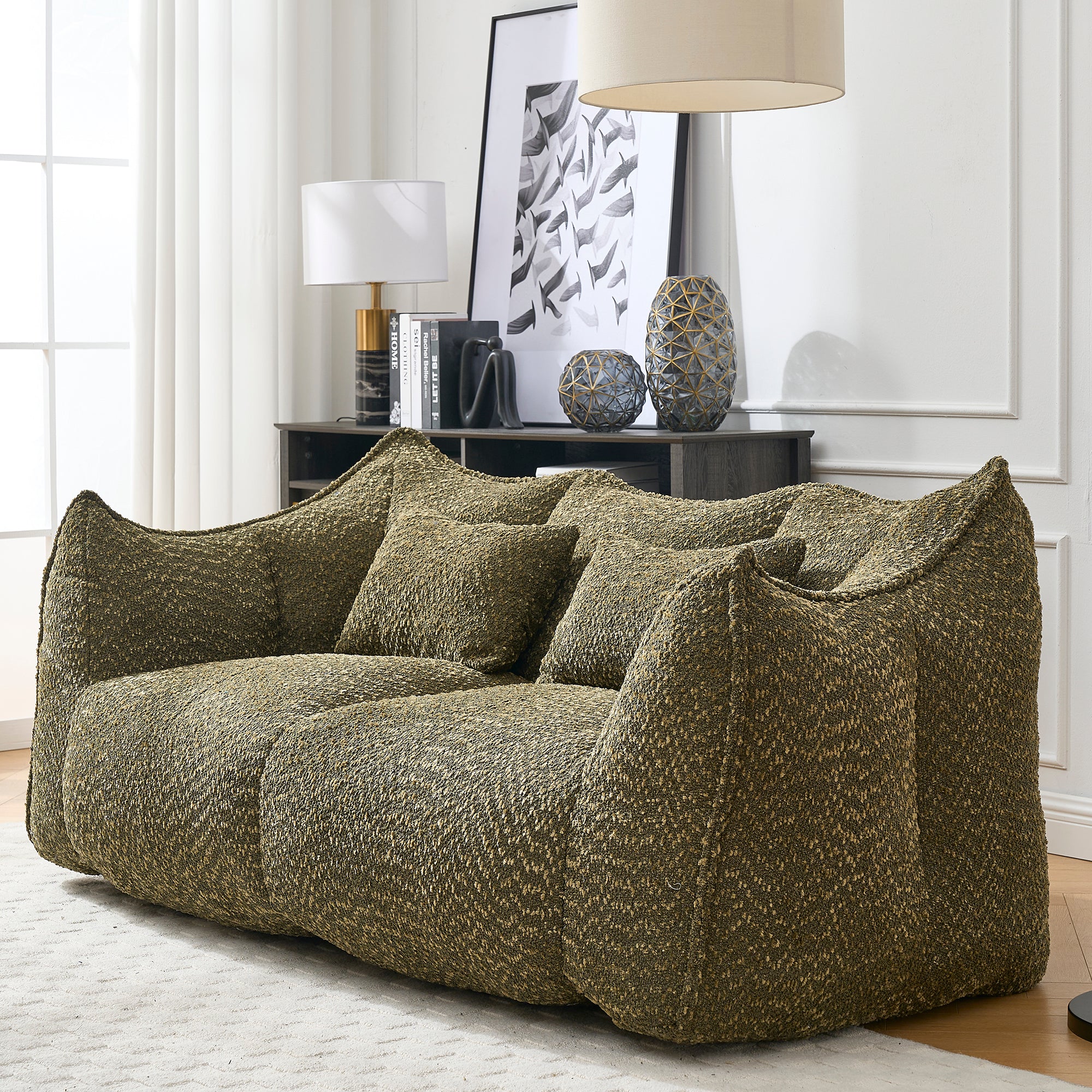 Two-person beanbag recliner sofa foam core, corner view
