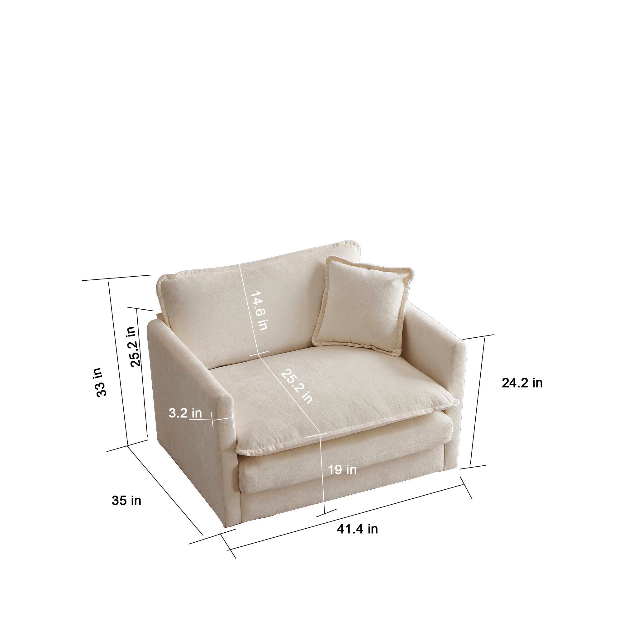 Comfy Deep Single Seat Sofa Upholstered Reading Armchair Living Room Chair Beige Chenille Fabric , 1 Toss Pillow