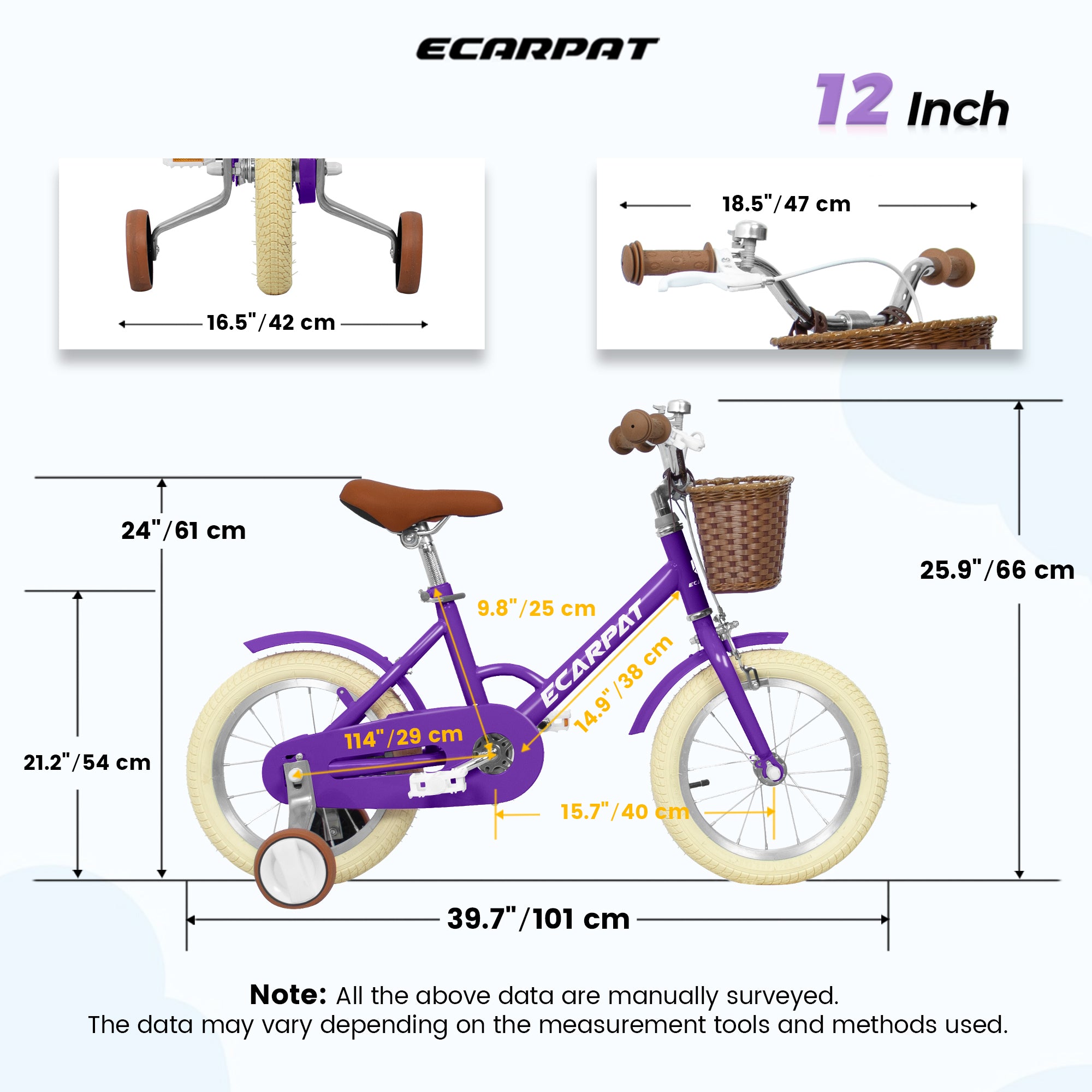 A12116 Ecarpat Kids'Bike Girls Bike 12 Inch Wheels,1-Speed Child Bicycles For 2-3 Years,With Removable Training Wheels Baby Toys,Front V Brake,Rear Holding Brake