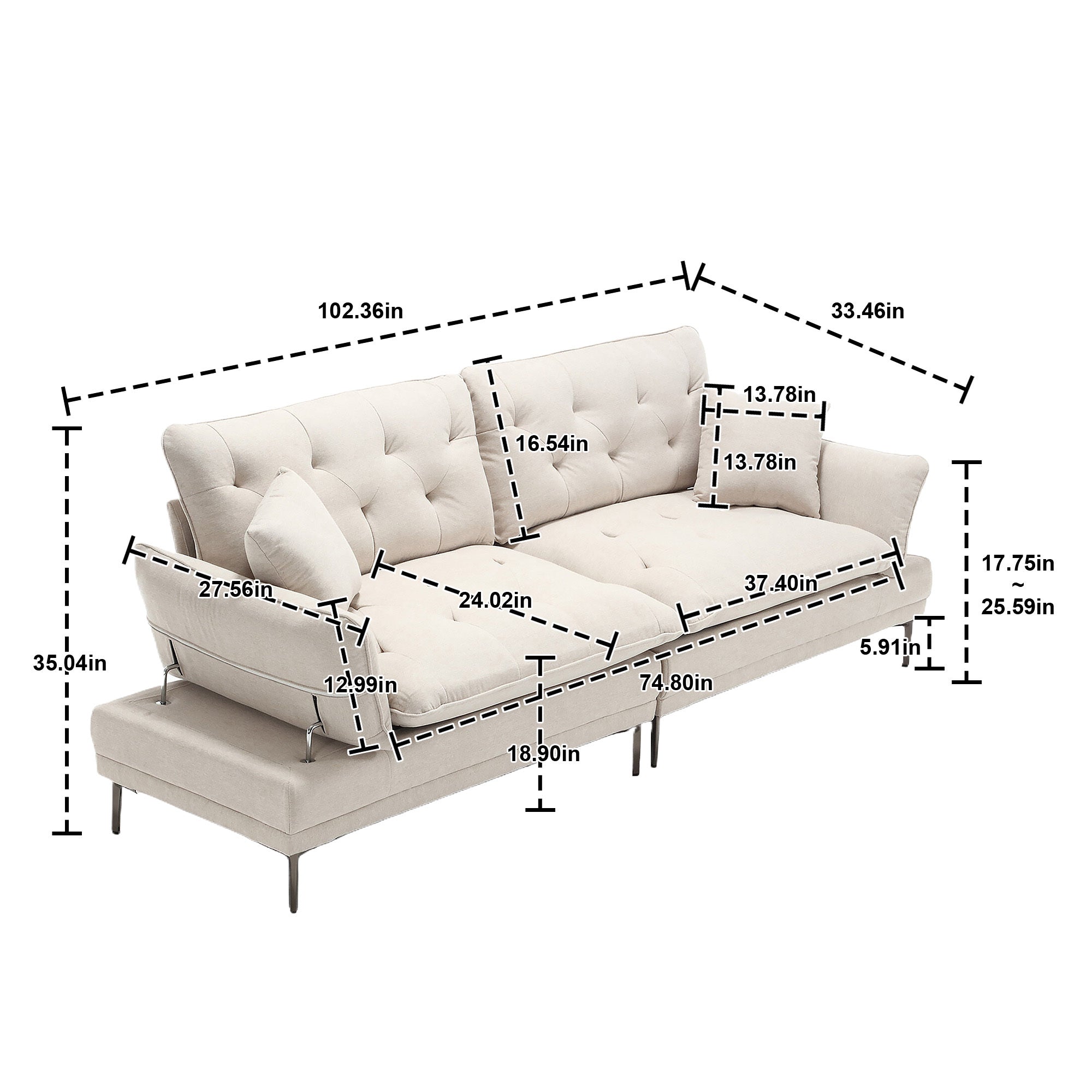 UNITED Linen Sofa , Accent sofa loveseat sofa with metal feet