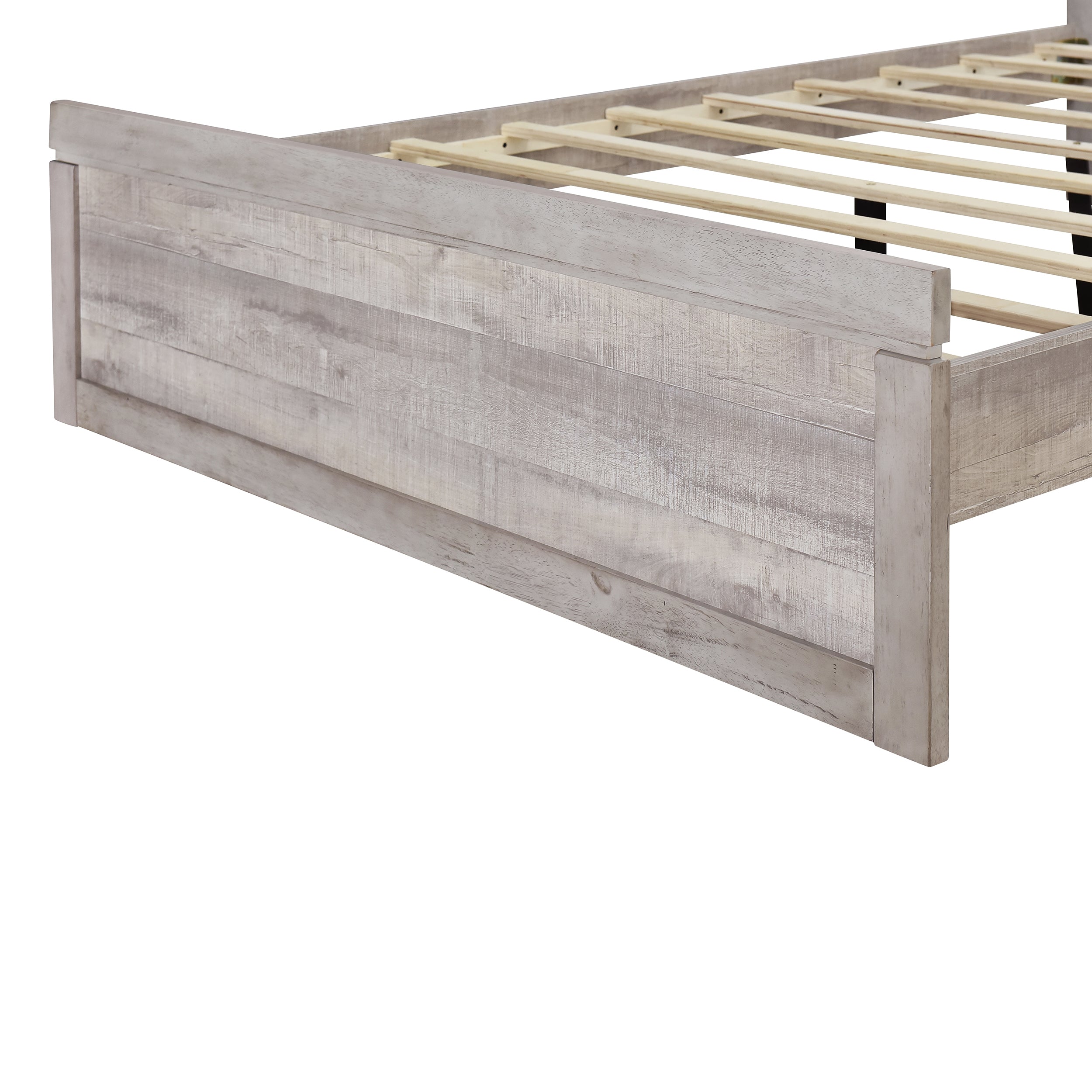 Vintage Farmhouse Style Queen Size Platform Bed with 10 Wooden Slats Support, No Box Spring Needed, Rustic White