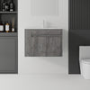 30 inch floating bathroom vanity in grey with ceramic sink, front view