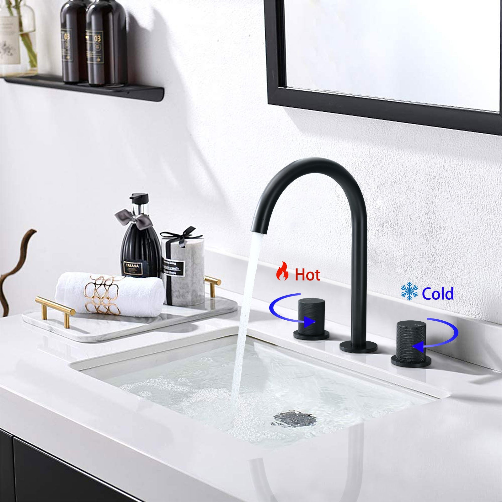 Two Handles Widespread 8 Inch Bathroom Faucet, Matte Black