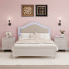 3 Pieces Bedroom Sets Queen Size Wood Bed with Hidden LED Light Upholstered Headboard + 2 Nightstands, Cream Grey