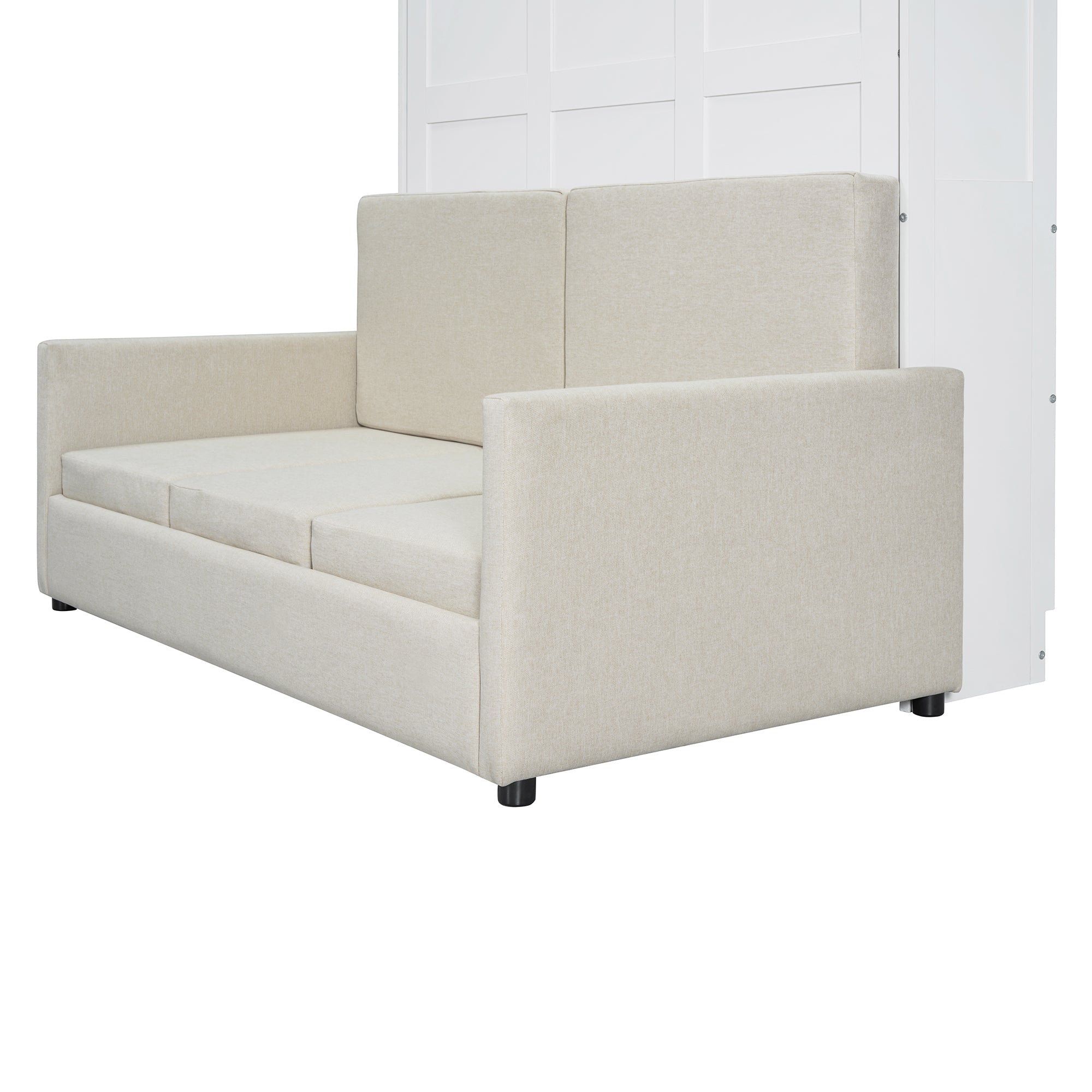 Full Size Murphy Bed Wall Bed with Cushion,White