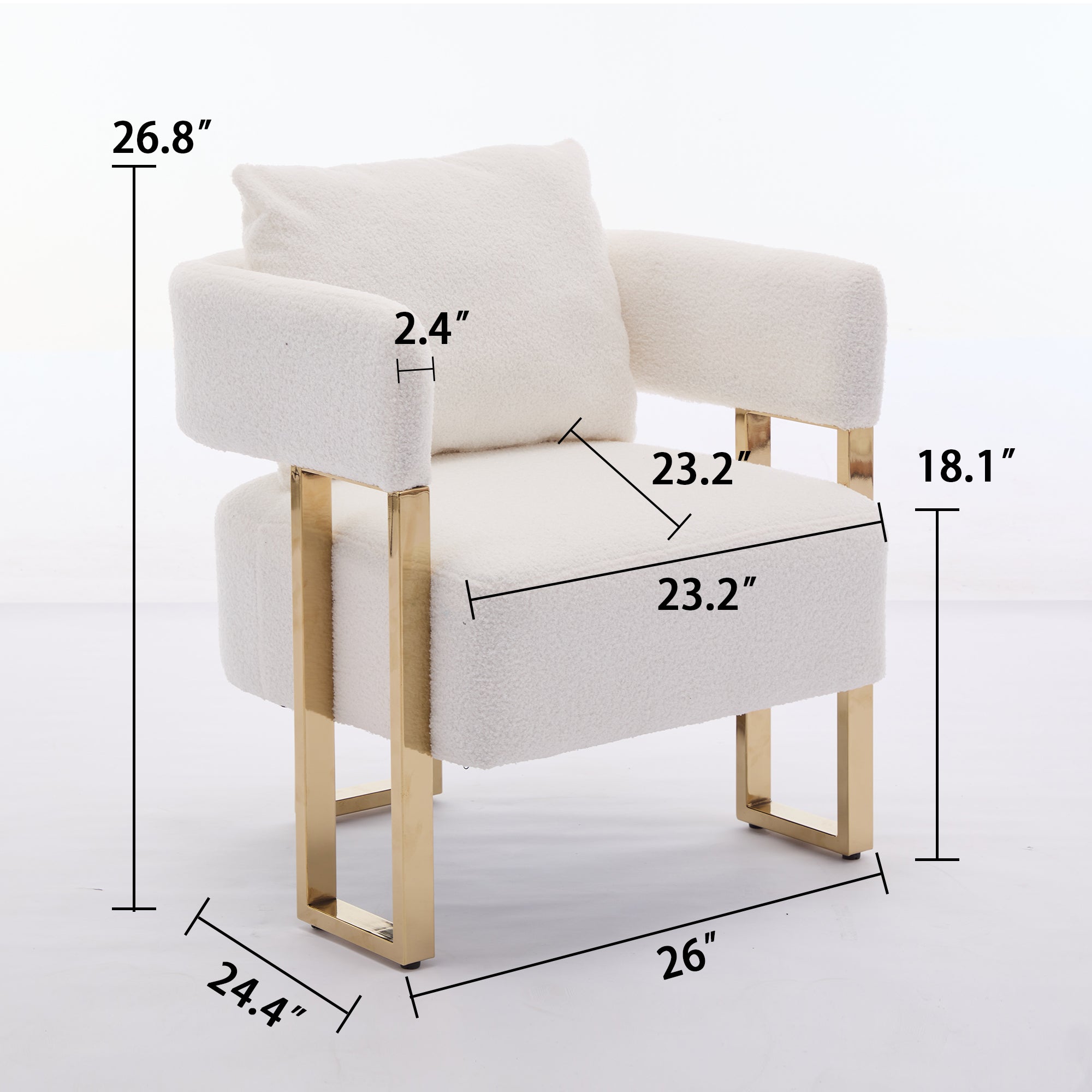 TS Modern decorative chair, living room side chair with gold metal legs, no wheels, suitable for dressing area, reception room, office,Teddy fleece upholstered metal foot sofas 2PCS White