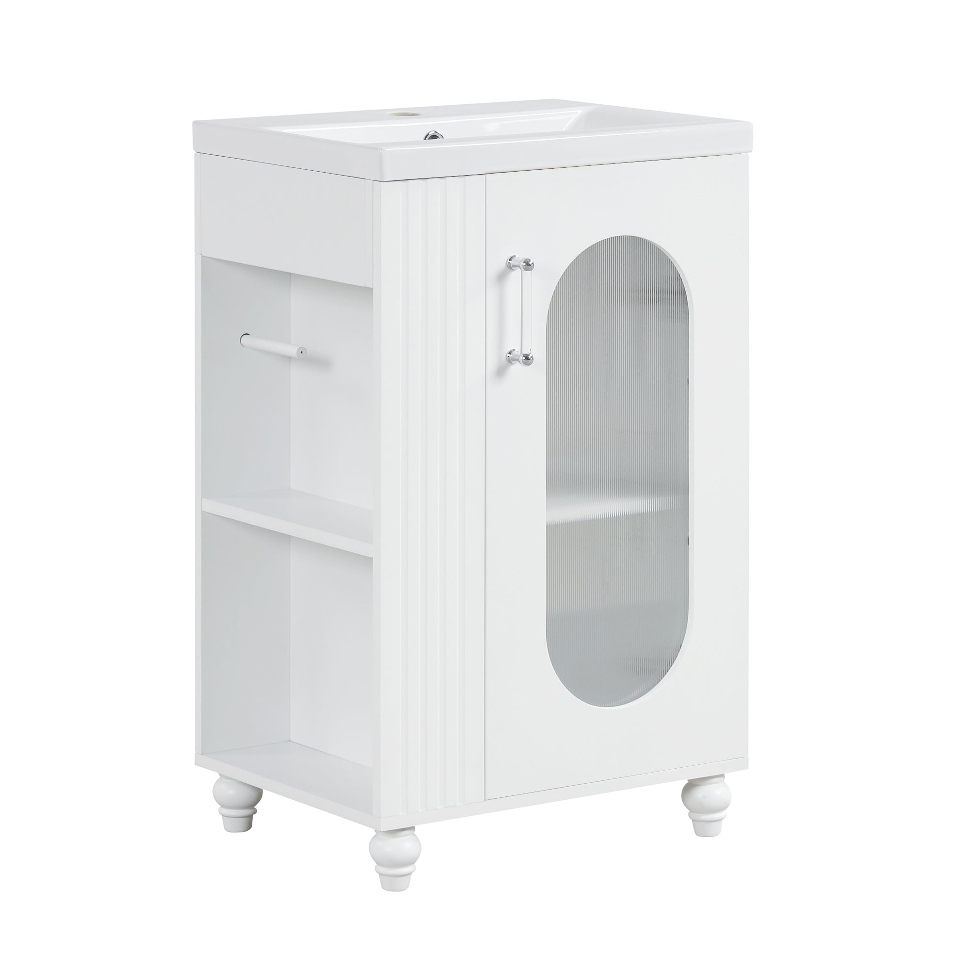 20" Bathroom Vanity with Sink, Bathroom Vanity Cabinet with Two-tier Shelf, Adjustable Shelf, Solid Wood and MDF, White