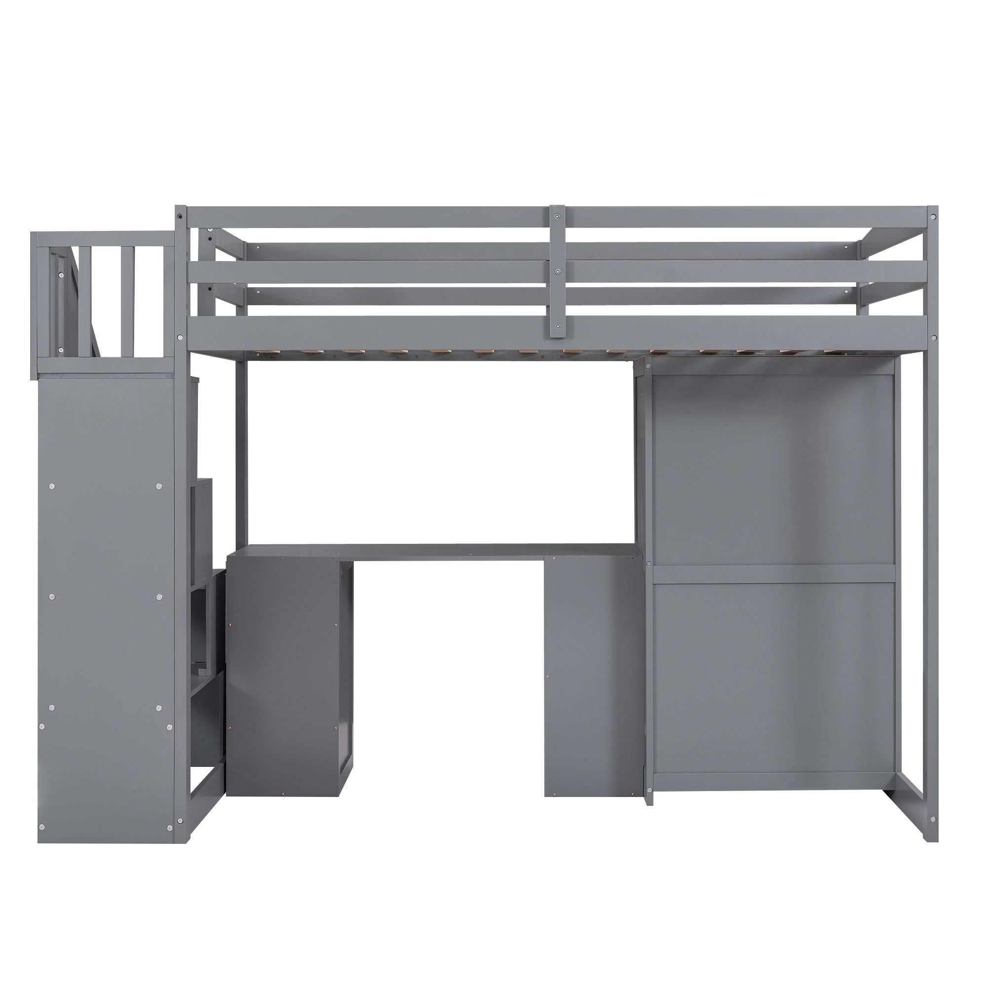 Twin Size Loft Bed with Wardrobe and Staircase, Desk and Storage Drawers and Cabinet in 1,Gray