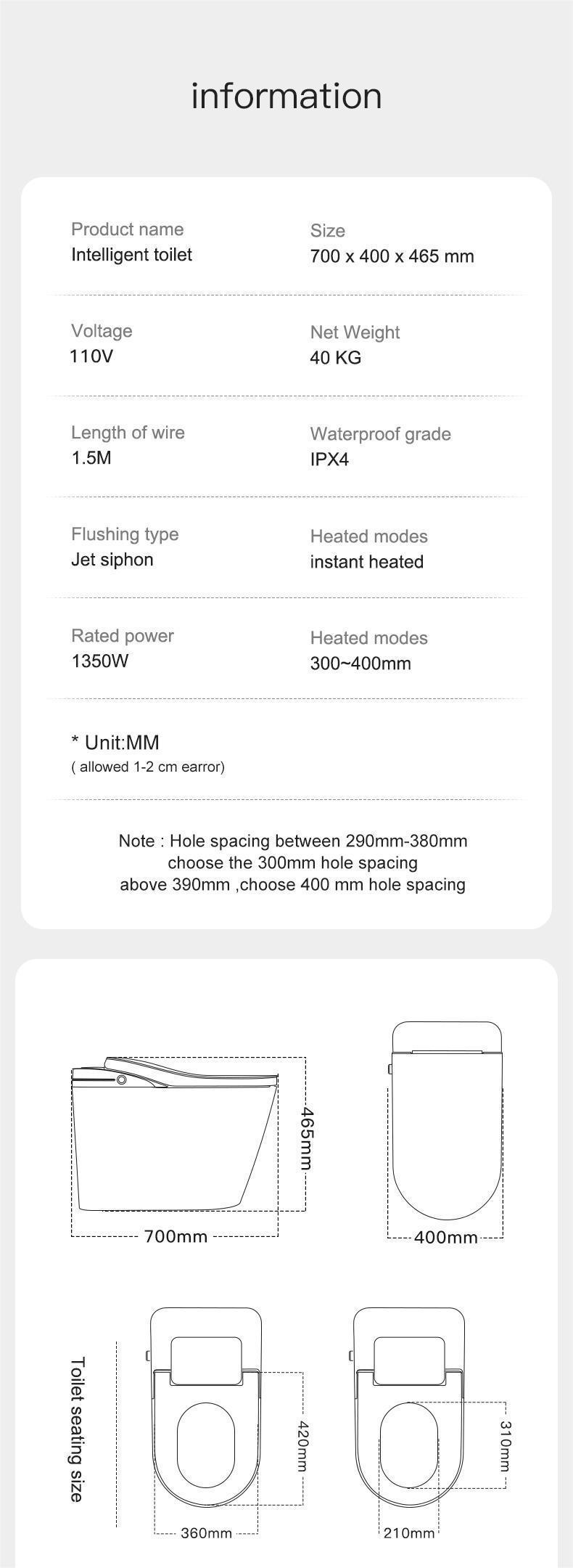 Smart Toilet with Built-in Heated Seat, Tankless Toilet with Auto Flushing, Adjustable Seat Temp, Flush Remote Control LED Digital Display, Elongated