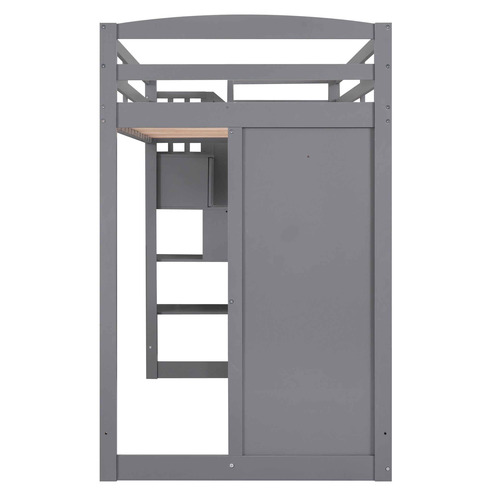 Twin Size Loft Bed with Wardrobe and Staircase, Desk and Storage Drawers and Cabinet in 1,Gray