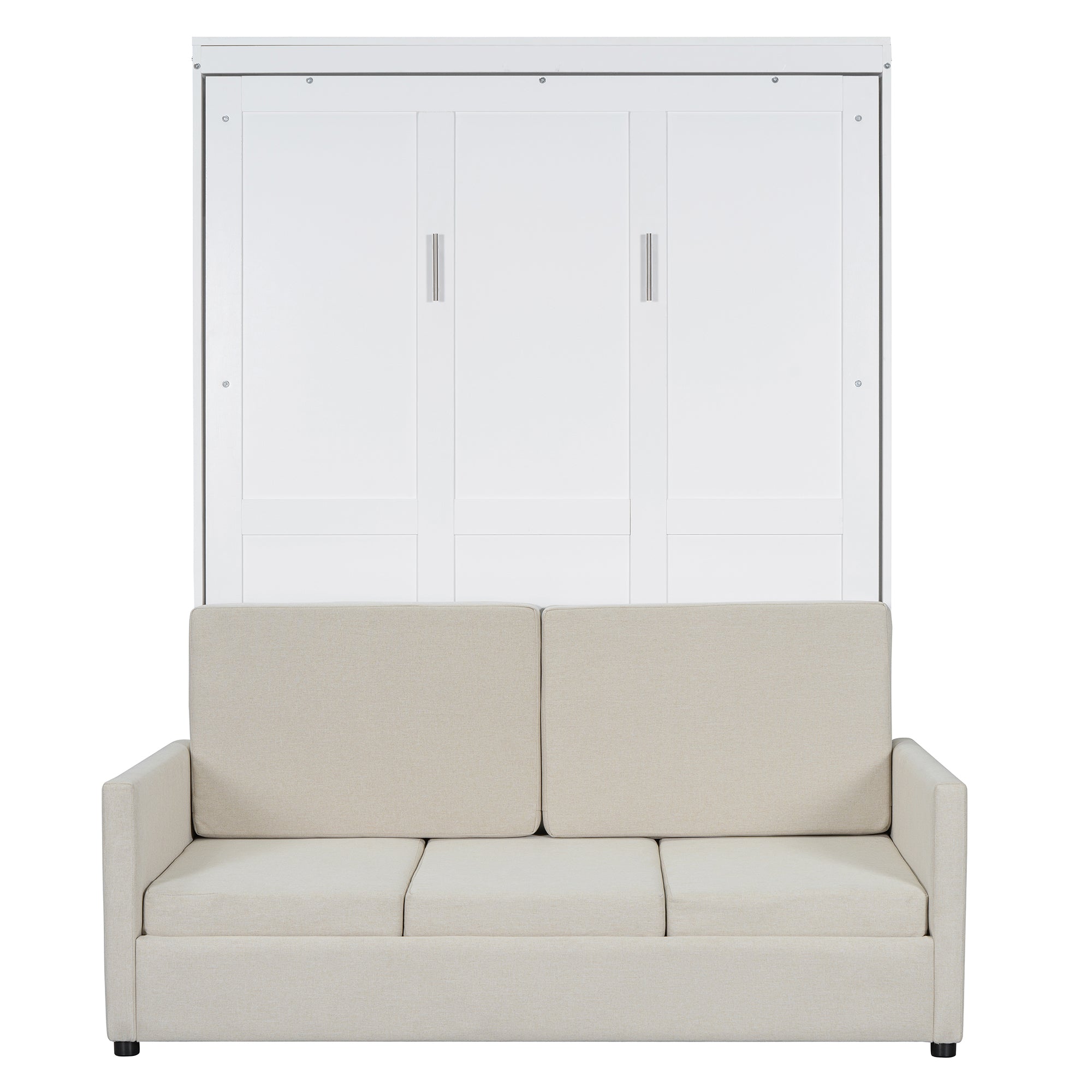 Full Size Murphy Bed Wall Bed with Cushion,White