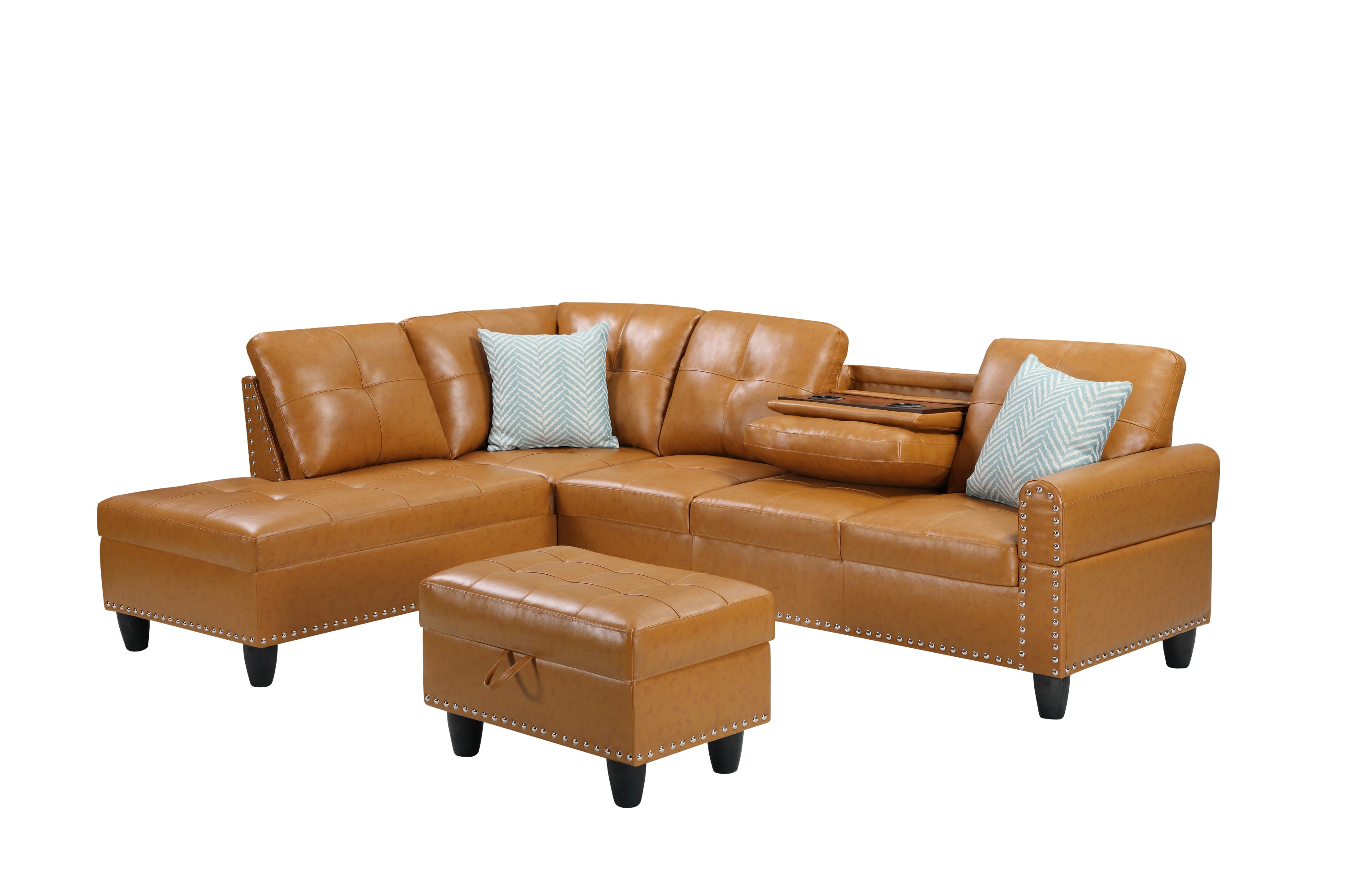 Irine Faux Leather Sectional Sofa with Ottoman