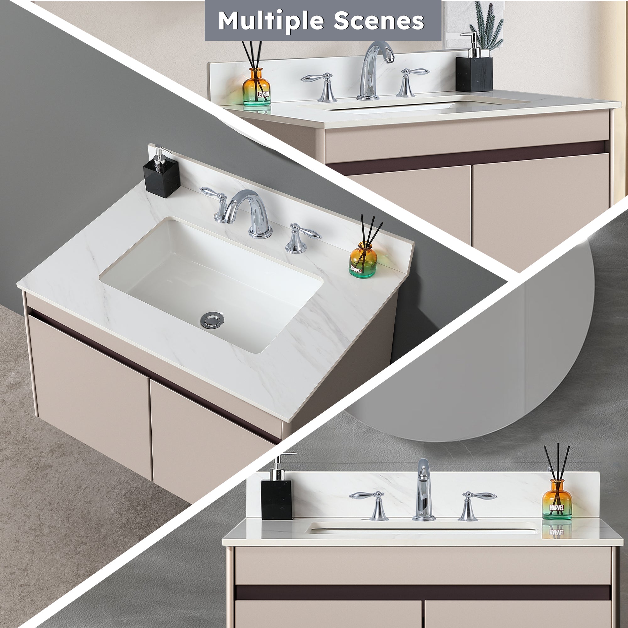 31 Inch Marble Vanity Top, White Vanity Top with Pre-drilled Faucet Holes, Bathroom Vanity Top with Undermount Rectangular Middle Sink and 4" Height Backsplash,  Bianco Carrara Venato