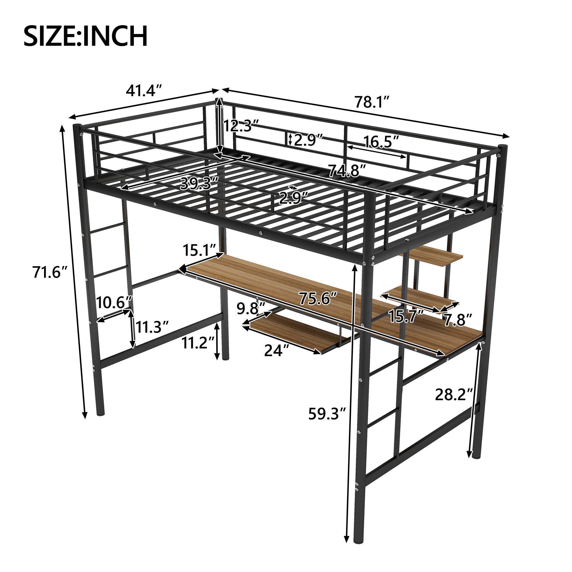 Loft Bed with Desk and Shelf , Space Saving Design,Twin(OLD SKU:MF193081AAB)