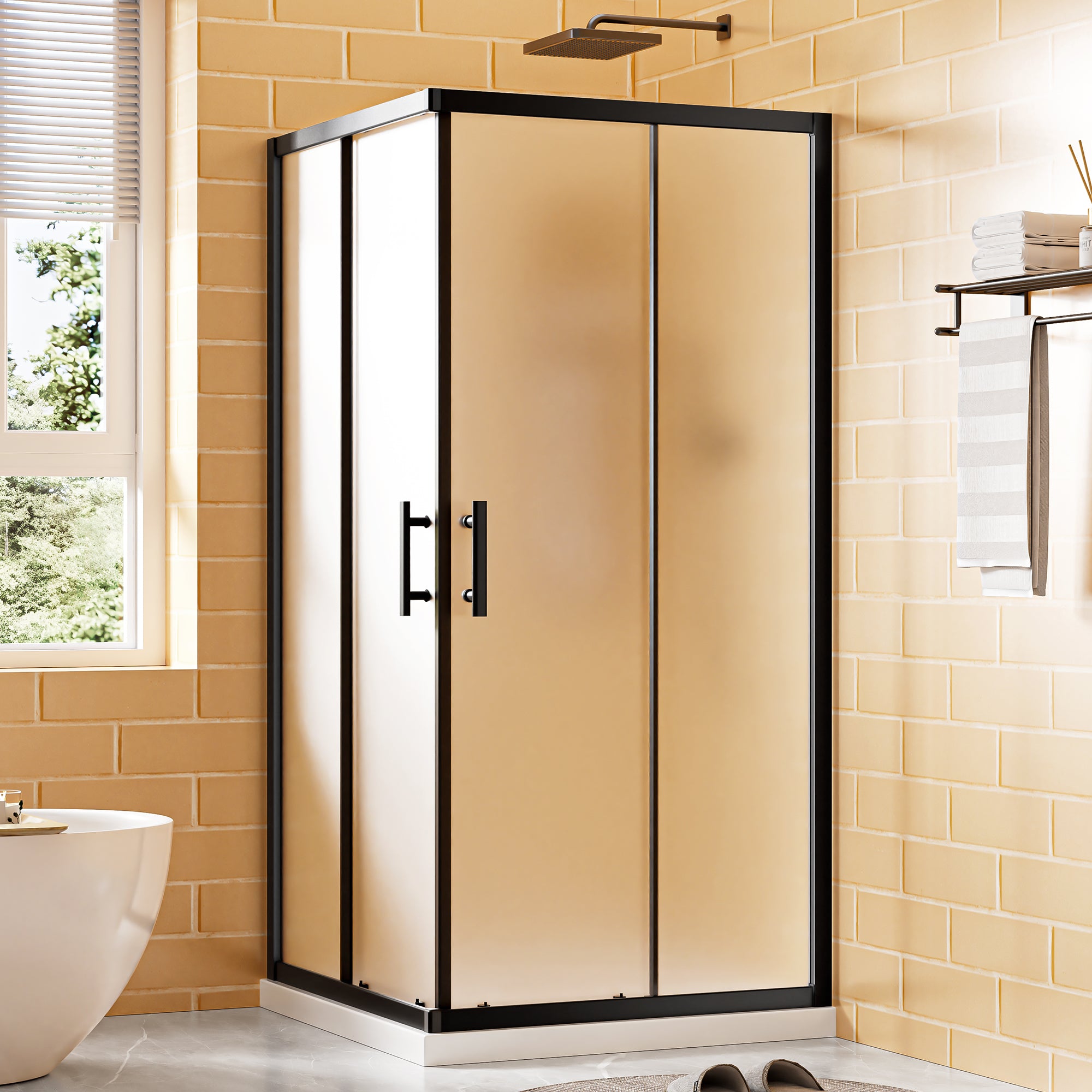 36 x 36 x 72 in Frosted Corner Sliding Shower Enclosure - 36 x 36 x 72 in / Matte Black / Frosted Glass view 1