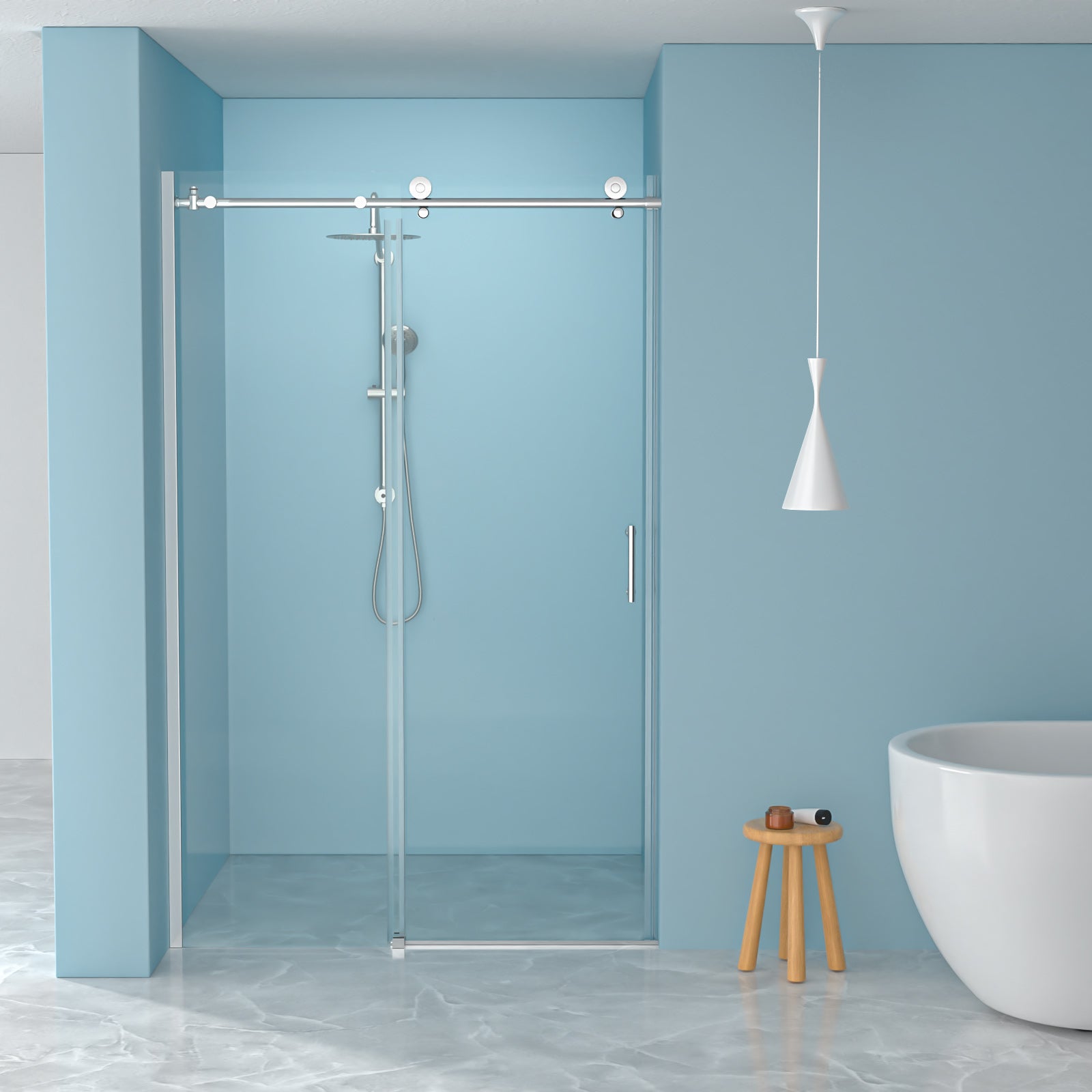 Sliding shower door 48 in. x 76 in. chrome finish front view