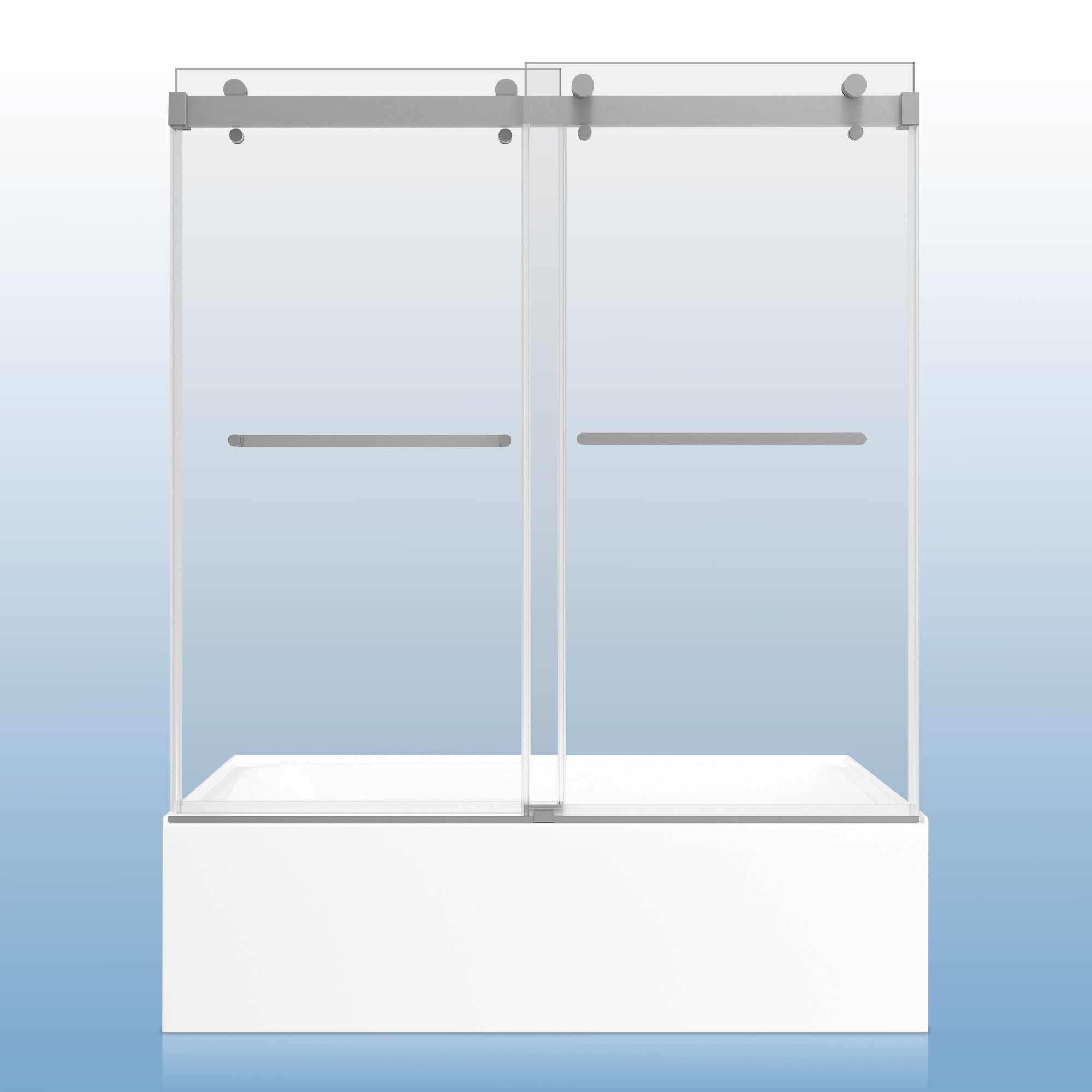 56-60"W × 66"H Double Sliding Frameless Bathtub Door With 3/8 inches (10mm) Clear Tempered Glass, Brushed Nickel Finish