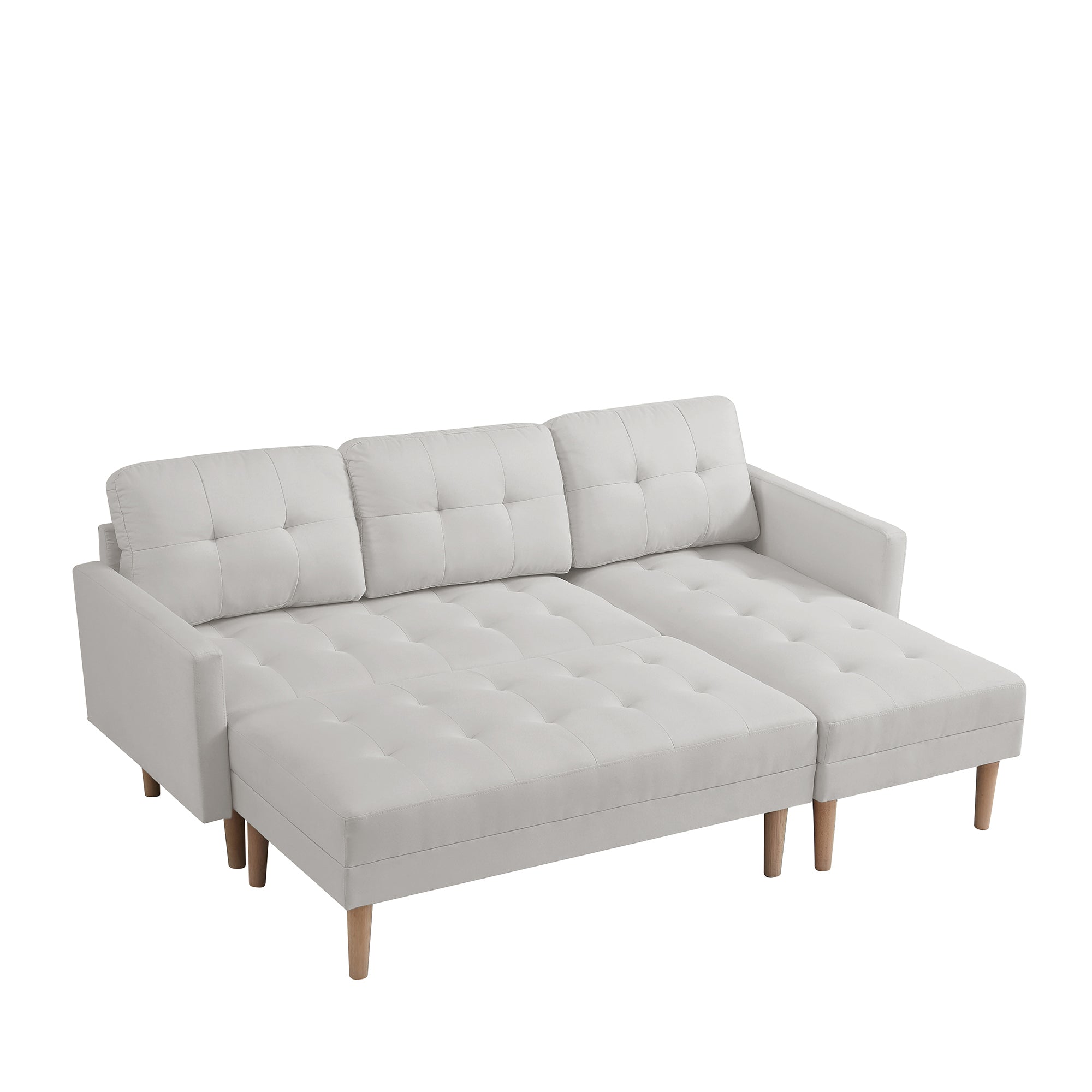 White Fabric Right Facing Sectional Sofa Bed , L-shape Sofa Chaise Lounge with Ottoman Bench