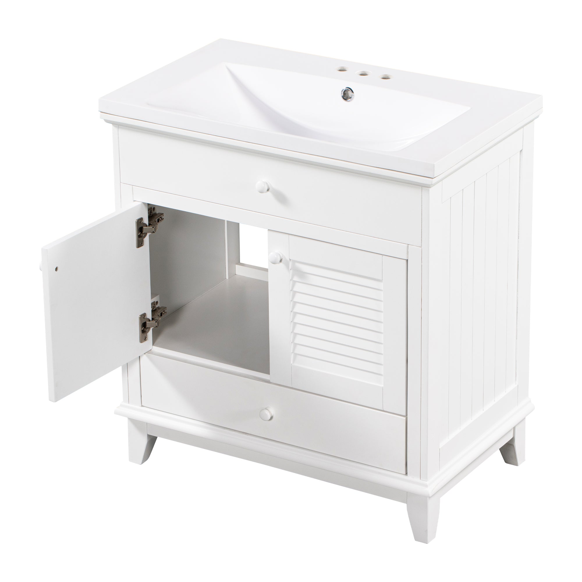 30" Bathroom Vanity with Sink, Bathroom Cabinet with Two Doors and One Drawer, White (OLD SKU: JL000005AAK)