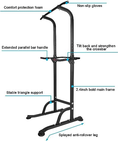 Sport Power Tower Workout Dip Station Pull Up Bar, Height Adjustable Multi-Function Dip Stand for Home Gym Strength Training Fitness Equipment