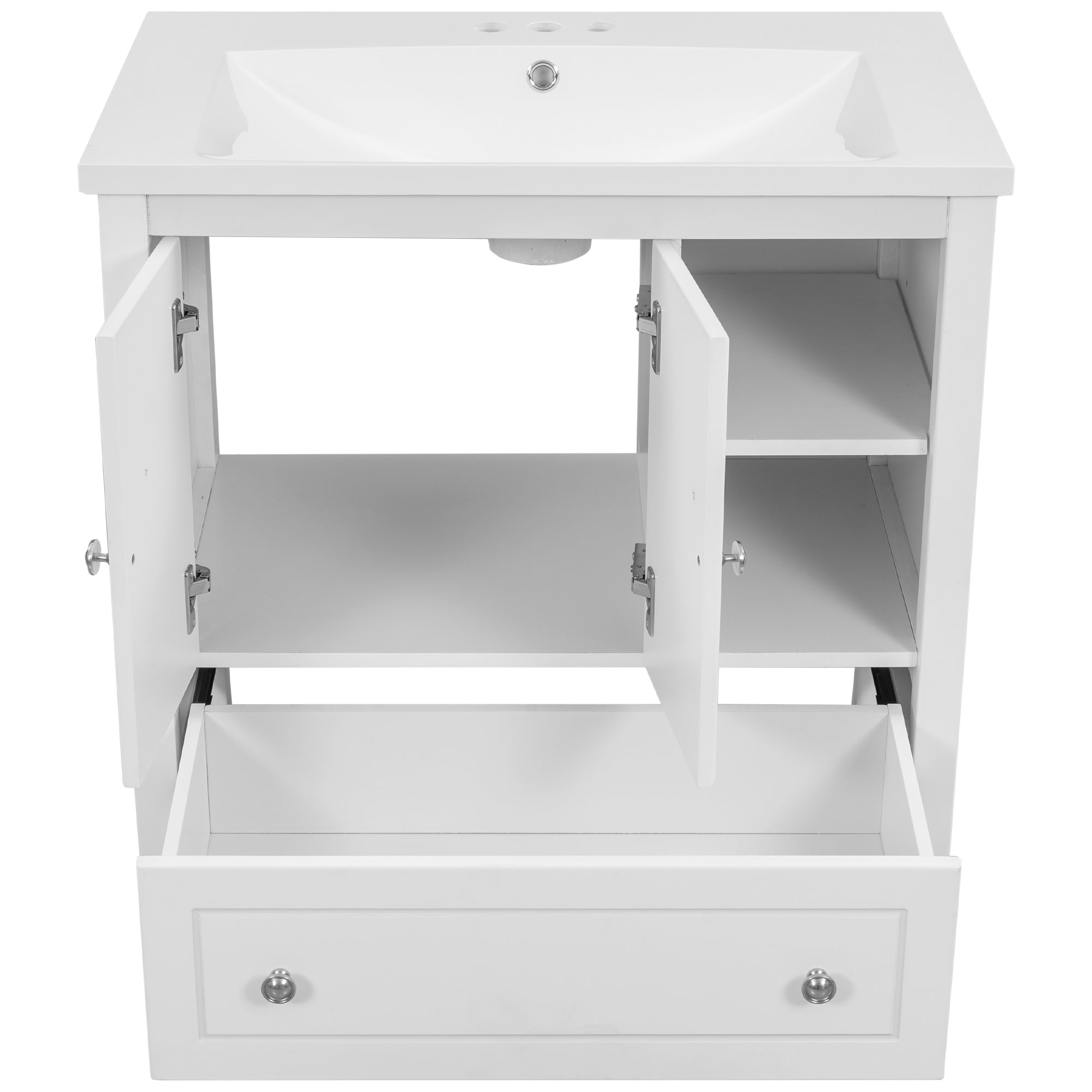 [VIDEO] 30" Bathroom Vanity with Sink, Bathroom Storage Cabinet with Doors and Drawers, Solid Wood Frame, Ceramic Sink, White