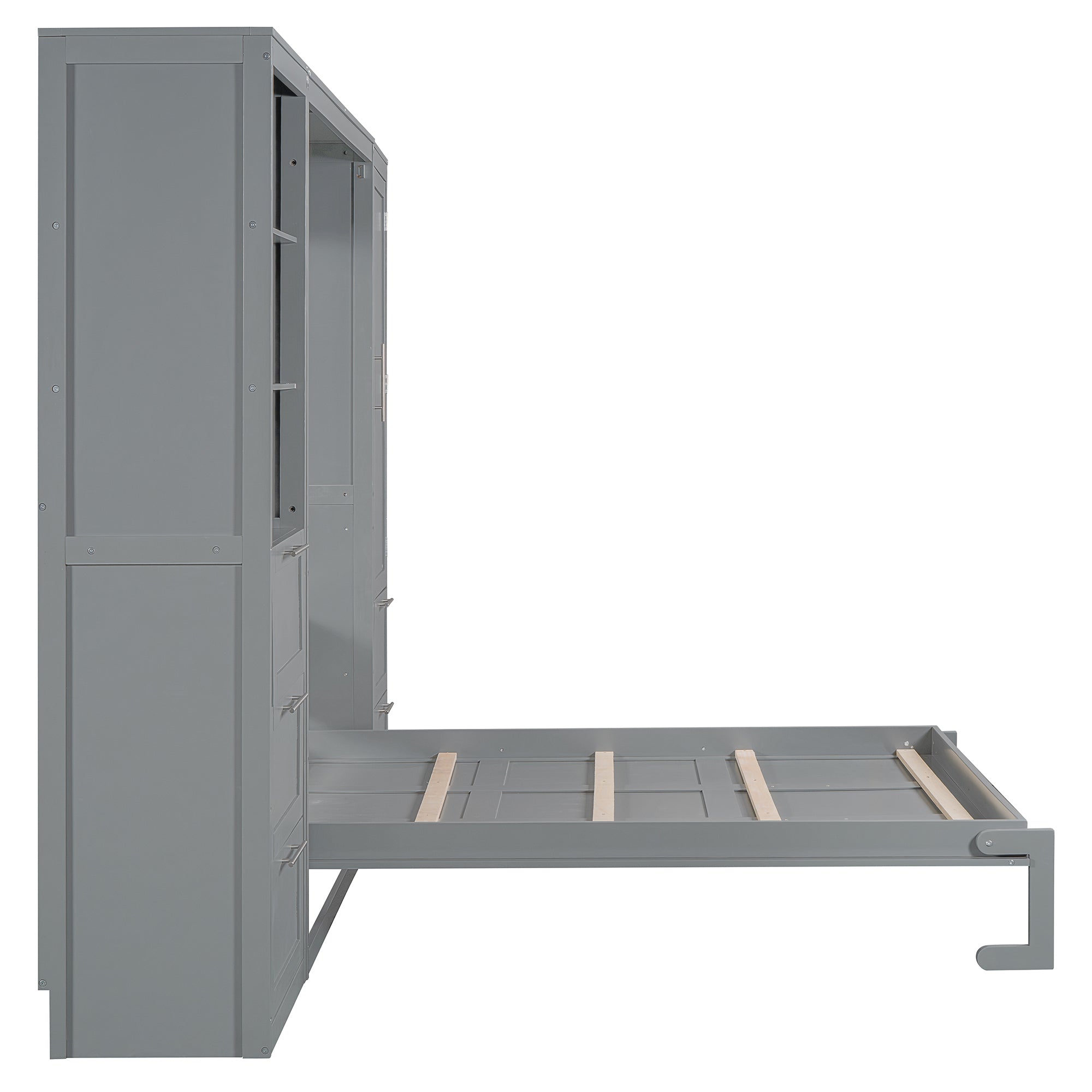 Queen Size Murphy Bed Wall Bed with Closet ,Drawers and Shelves,Gray