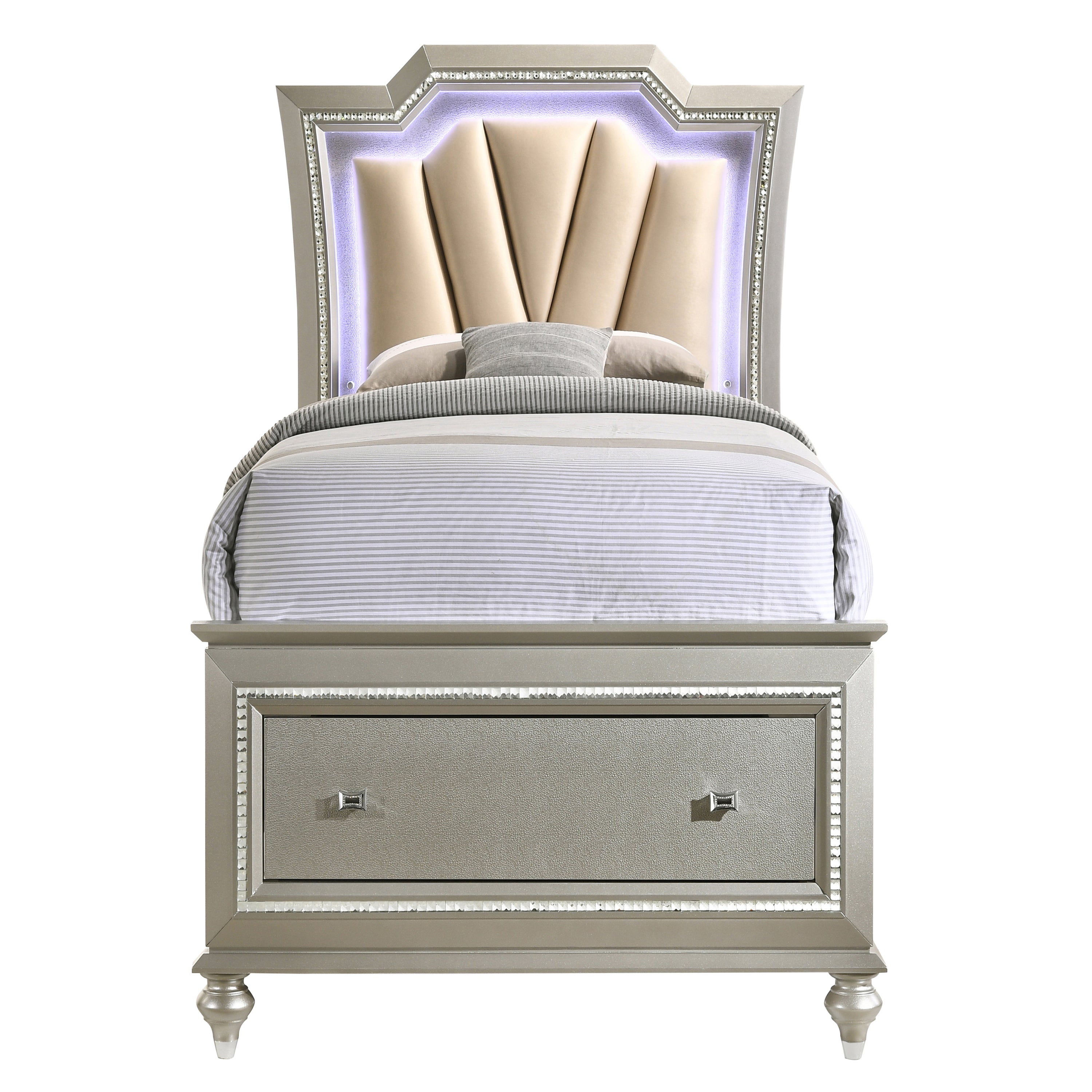 Beige and Champagne Storage Bed with LED Lighting