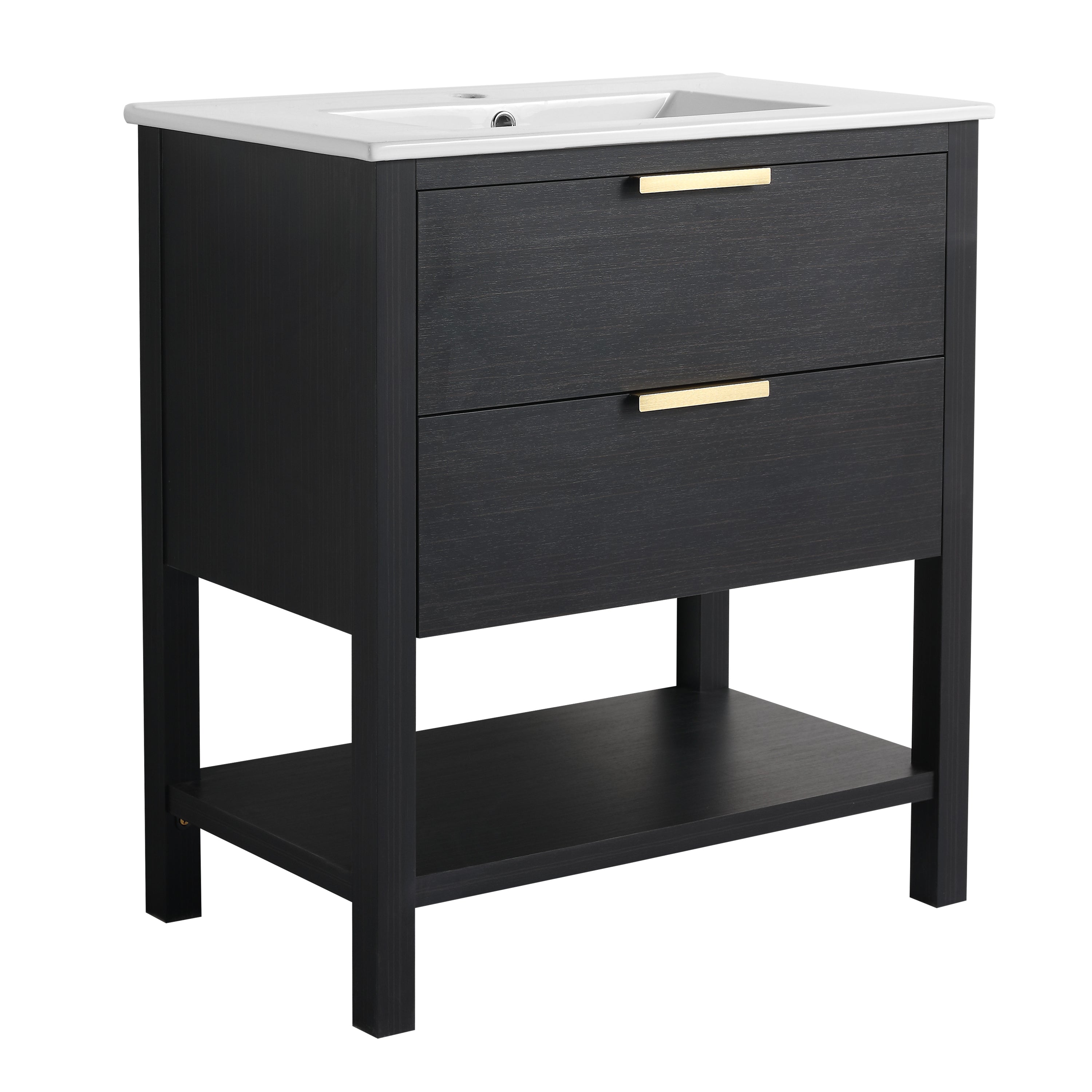 30 inch Bathroom Vanity With Sink and 2 Soft Close Drawers, Golden Handle-BVB01030BCTG-BL9075B