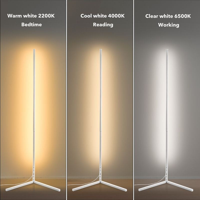 White Corner Floor Lamp – Minimalist Luxury LED Floor Lamp with RGBCW Smart Features